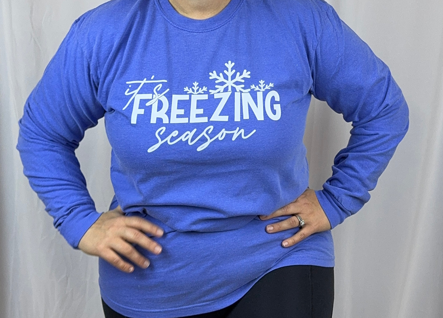 Christmas Long Sleeve T-shirt, It's Freezing Season, Comfort Colors Tee Flo Blue, I'm Always Cold, Holiday Apparel, Seasonal Tops
