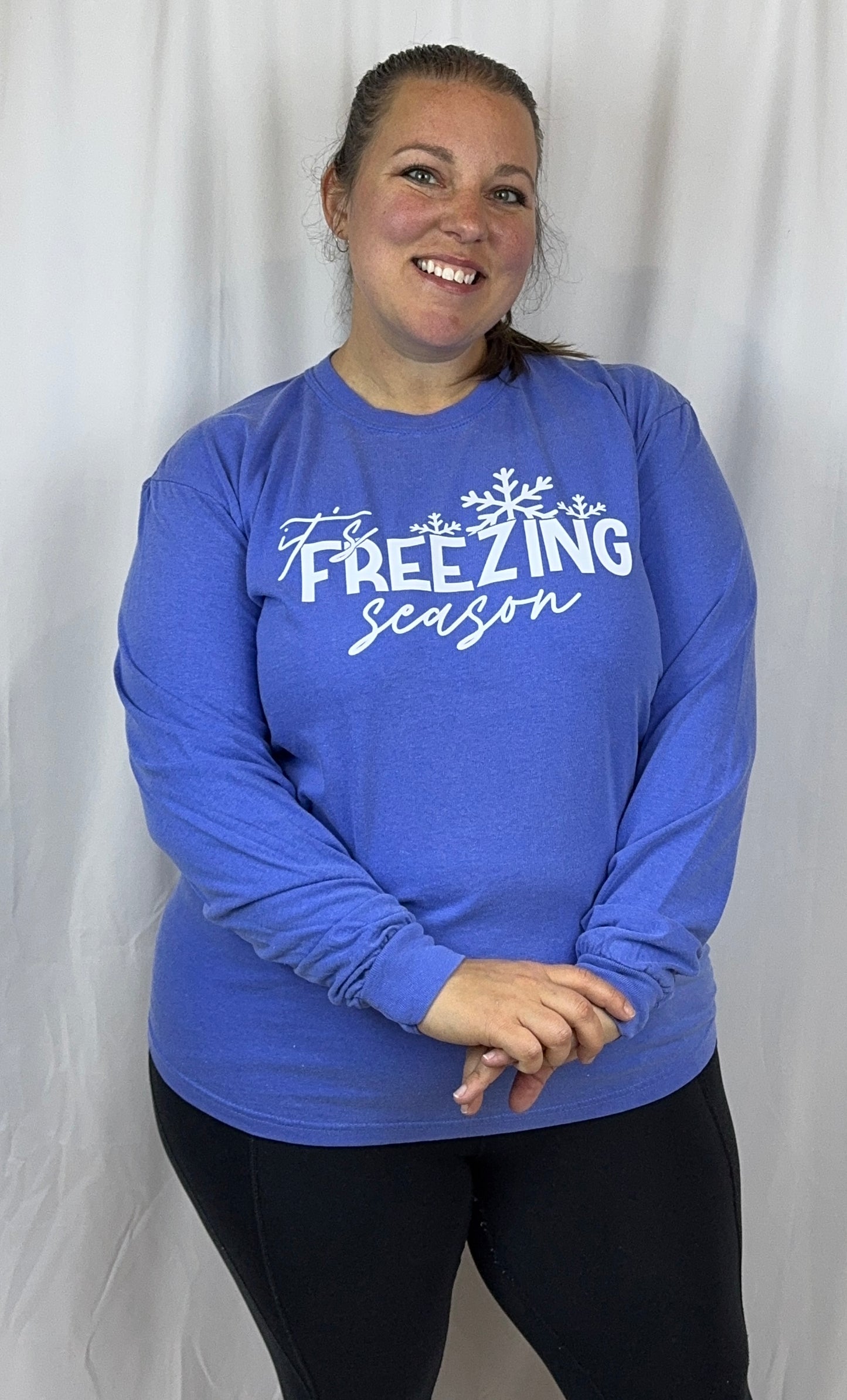 Christmas Long Sleeve T-shirt, It's Freezing Season, Comfort Colors Tee Flo Blue, I'm Always Cold, Holiday Apparel, Seasonal Tops