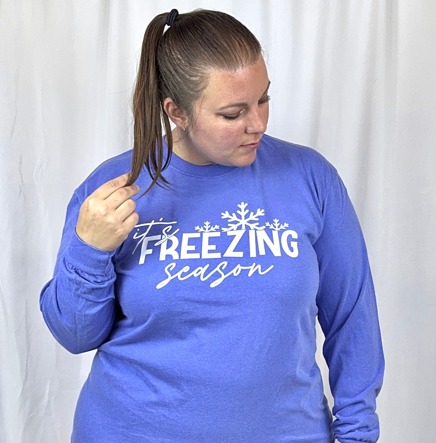 Christmas Long Sleeve T-shirt, It's Freezing Season, Comfort Colors Tee Flo Blue, I'm Always Cold, Holiday Apparel, Seasonal Tops