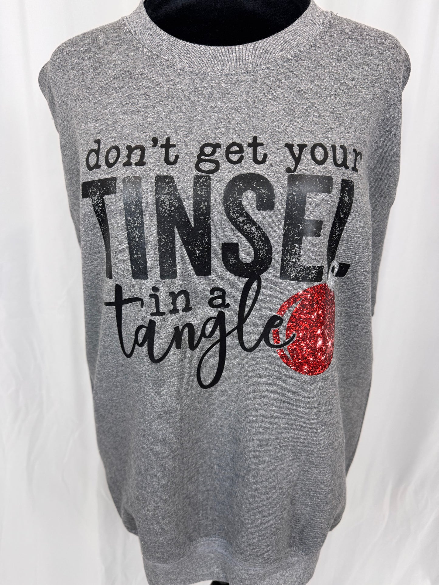 Funny Christmas Sweatshirt: Don't Get Your Tinsel In A Tangle, Heather Grey Color Crewneck