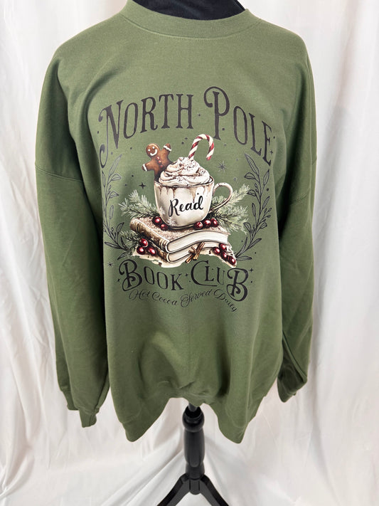North Pole Book Club Cozy Sweatshirt: Military Green Crew Neck Sweatshirt
