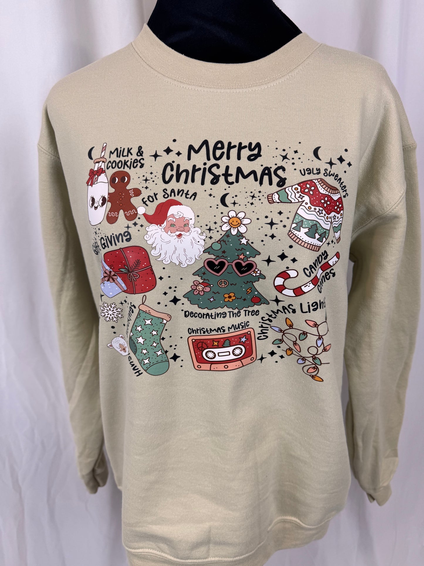 Merry Christmas Sweatshirt: Favorite Christmas Time Traditions, Gildan Softstyle Crewneck In Sand