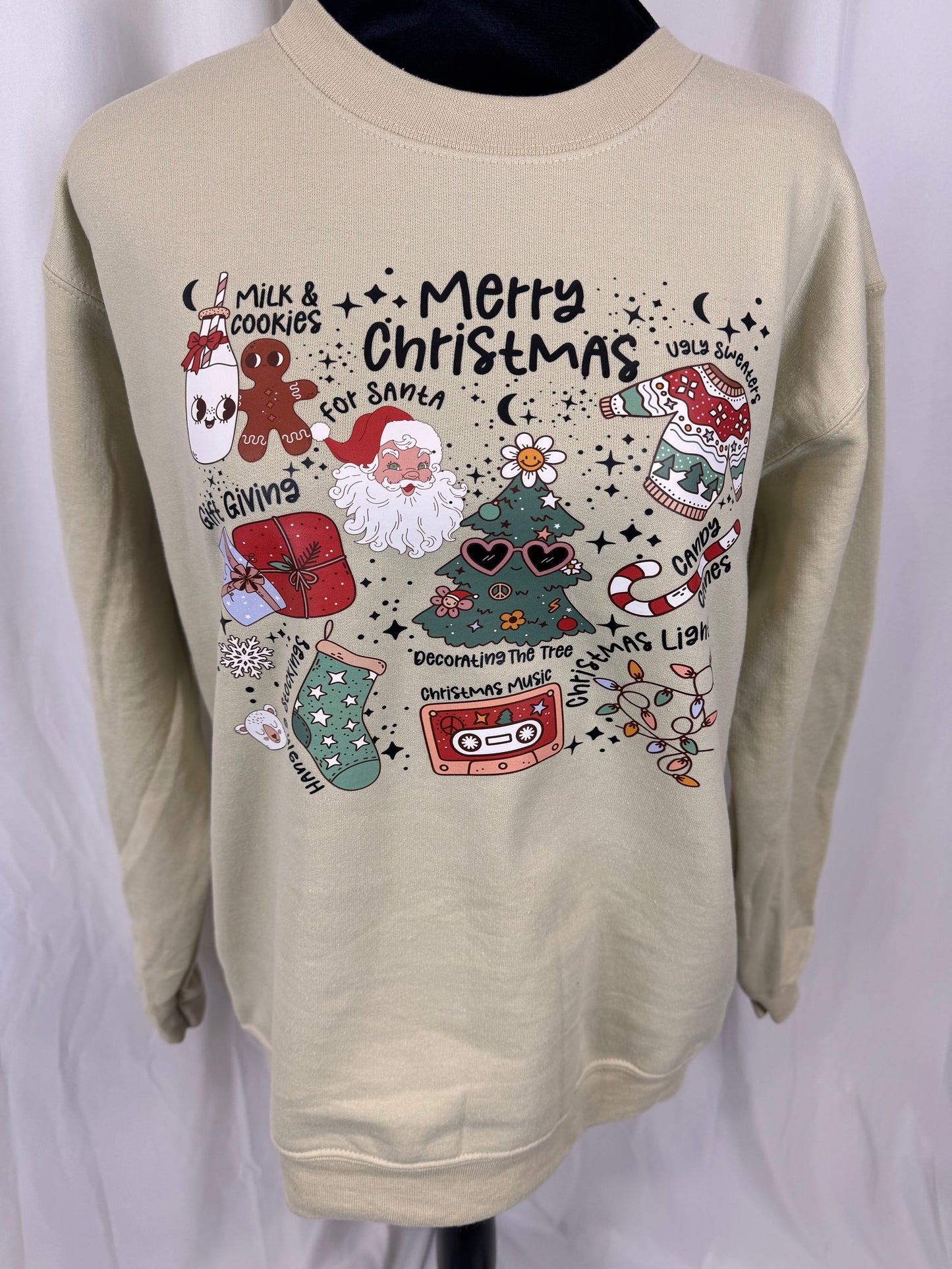 Merry Christmas Sweatshirt: Favorite Christmas Time Traditions, Gildan Softstyle Crewneck In Sand