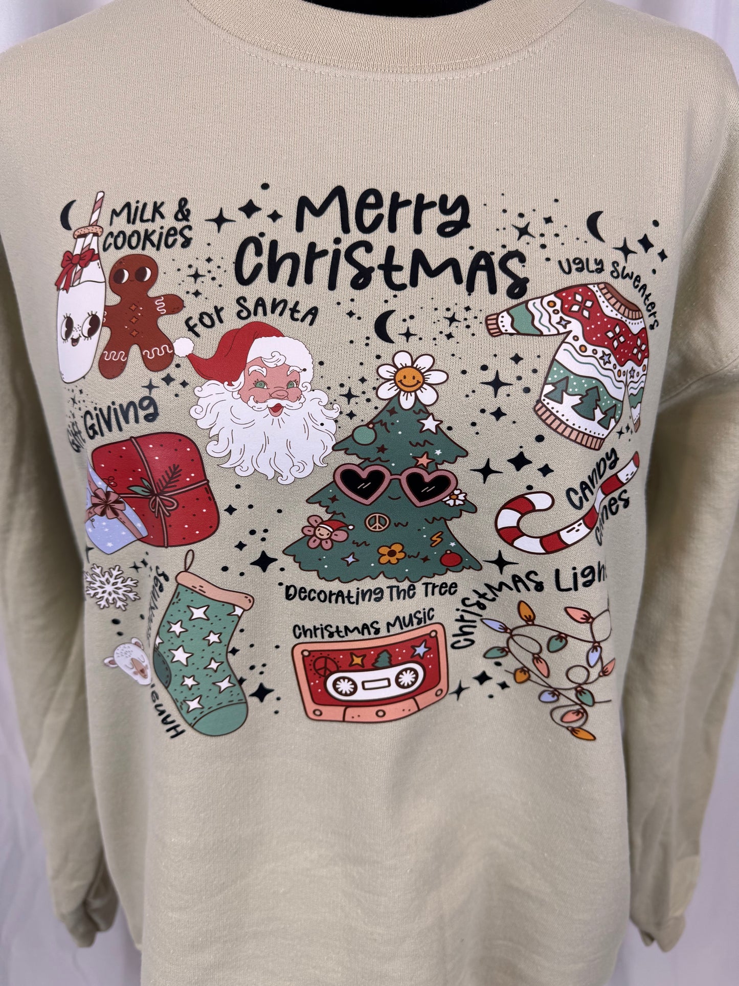 Merry Christmas Sweatshirt: Favorite Christmas Time Traditions, Gildan Softstyle Crewneck In Sand