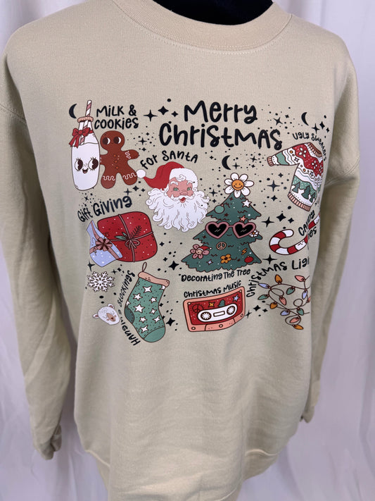 Merry Christmas Sweatshirt: Favorite Christmas Time Traditions, Gildan Softstyle Crewneck In Sand