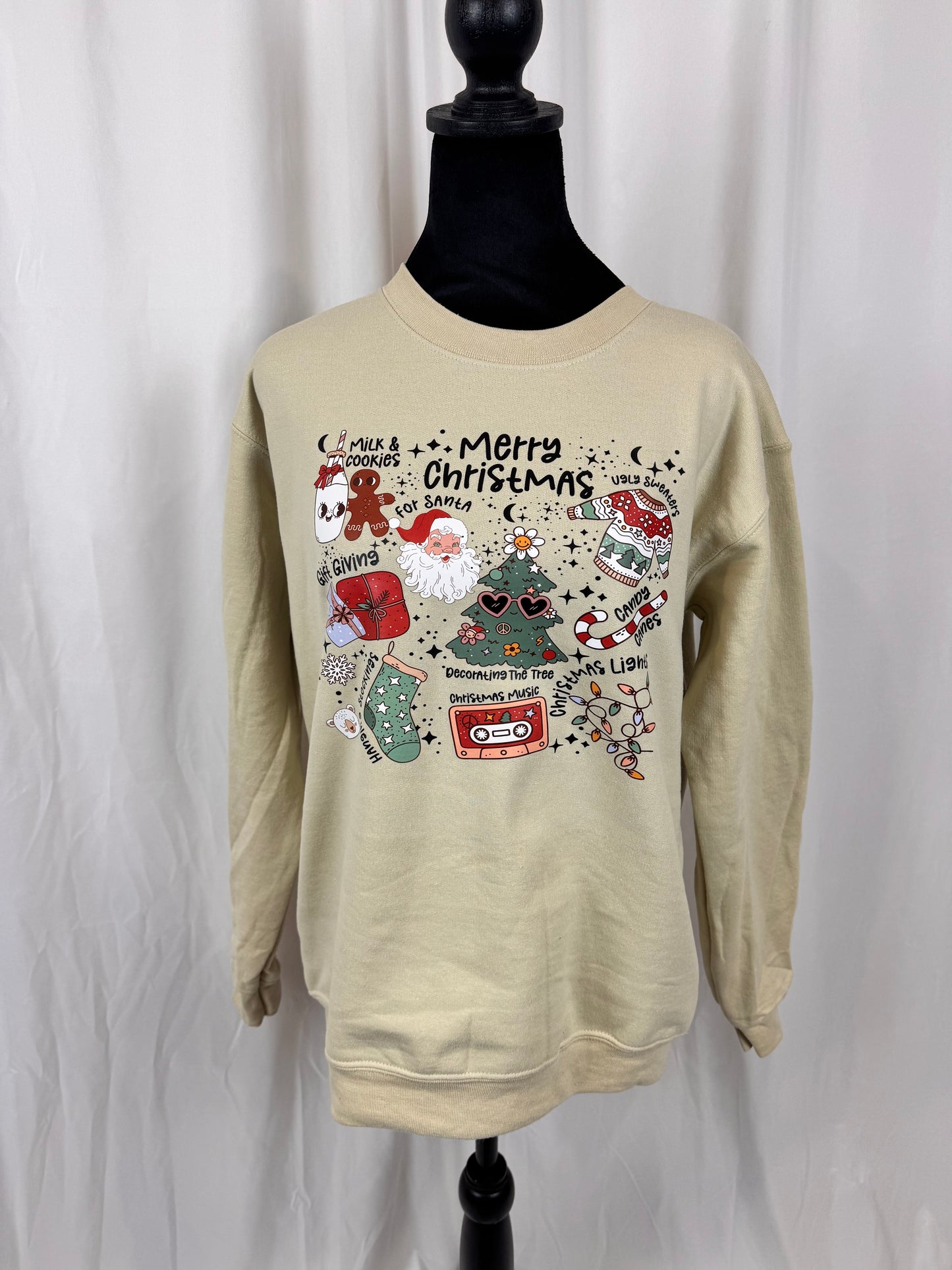 Merry Christmas Sweatshirt: Favorite Christmas Time Traditions, Gildan Softstyle Crewneck In Sand
