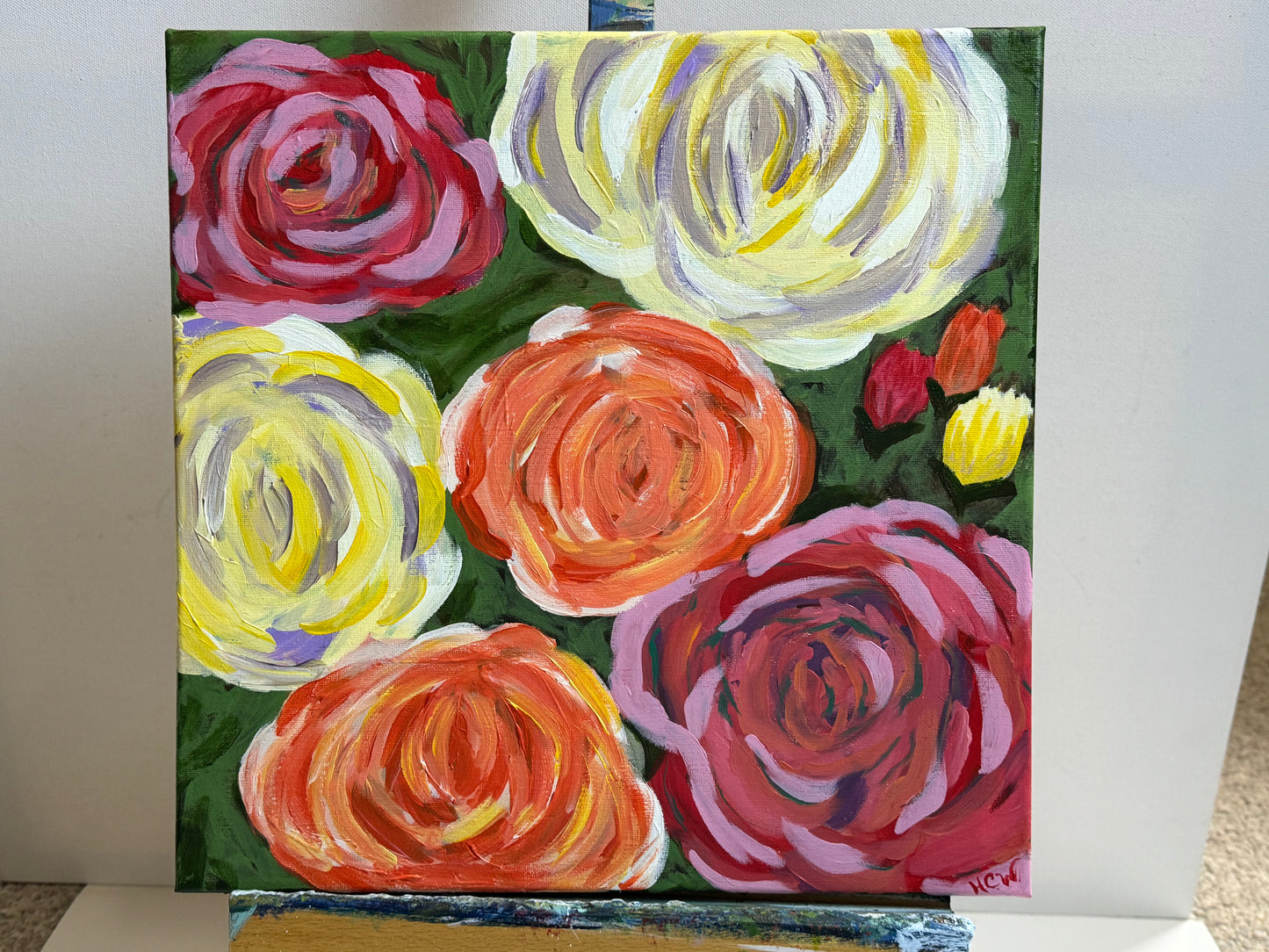 Impressionist Roses, Roses of Many Colors, Acrylic Painting, Colorful Flowers For Garden Lovers