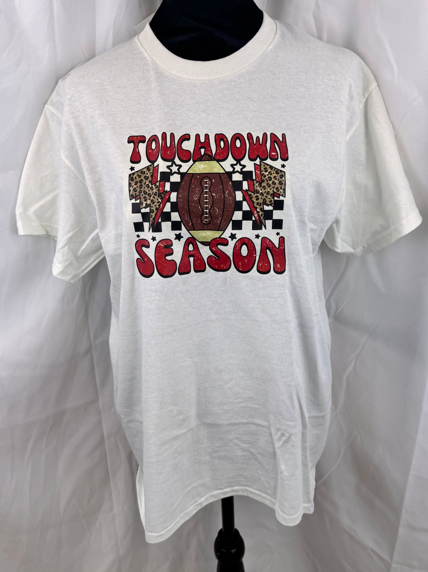 Football Season Women’s T-shirt, Touchdown Season Apparel, Football Mom Clothing, White Gildan Heavy Cotton