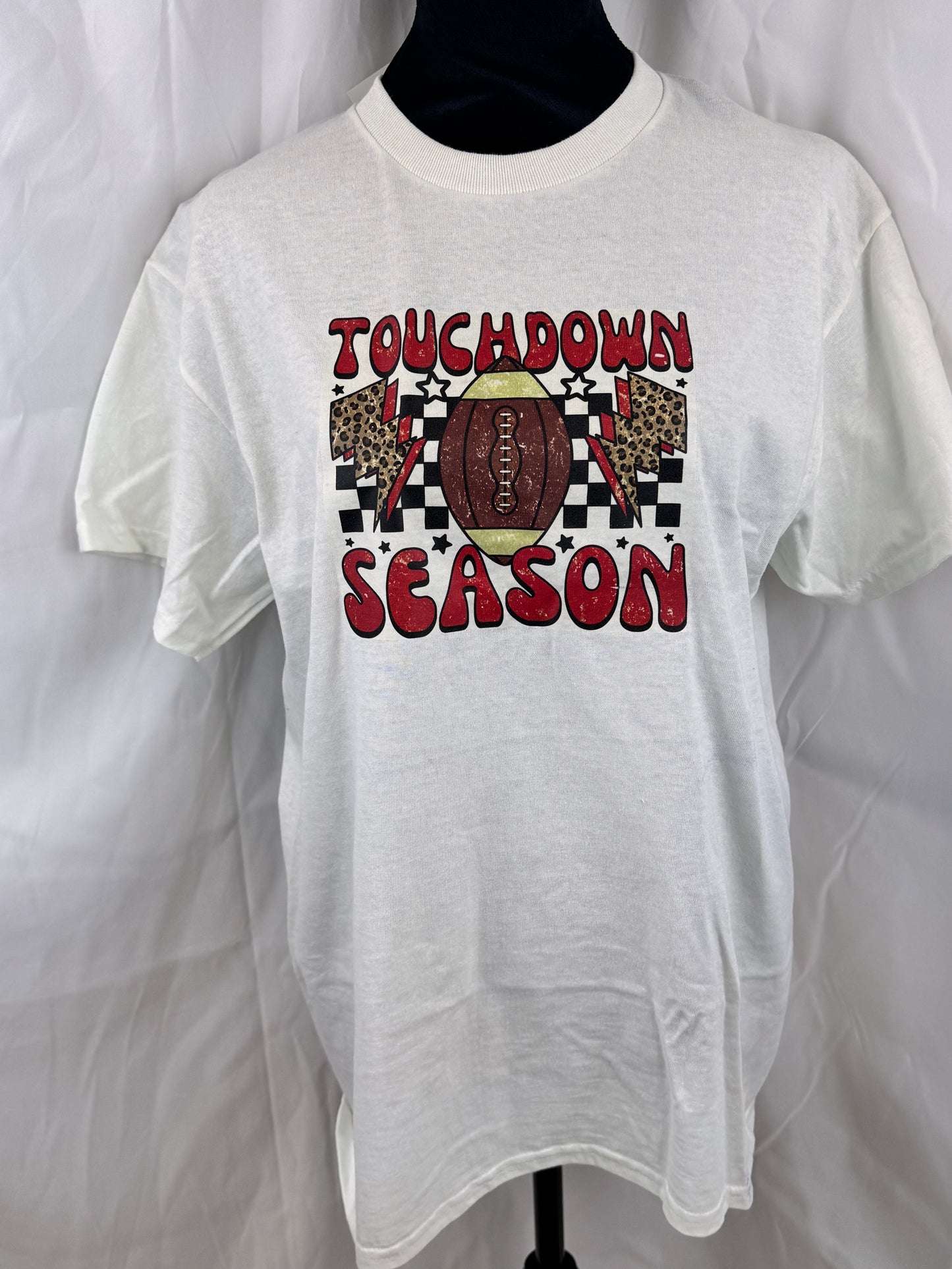 Football Season Women’s T-shirt, Touchdown Season Apparel, Football Mom Clothing, White Gildan Heavy Cotton