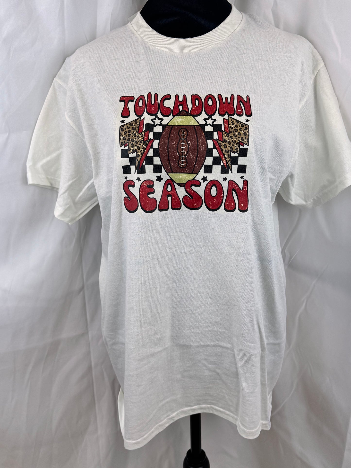 Football Season Women’s T-shirt, Touchdown Season Apparel, Football Mom Clothing, White Gildan Heavy Cotton