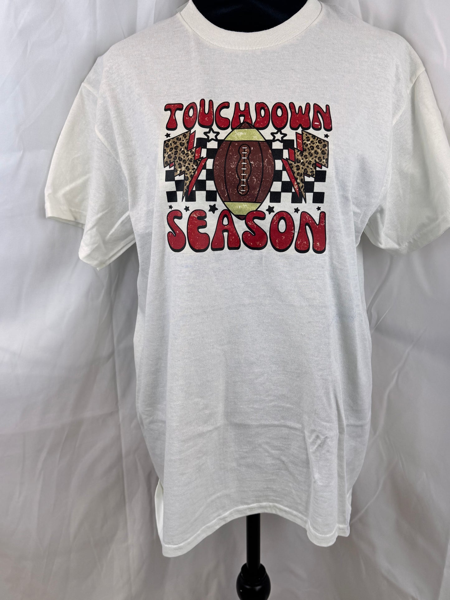 Football Season Women’s T-shirt, Touchdown Season Apparel, Football Mom Clothing, White Gildan Heavy Cotton