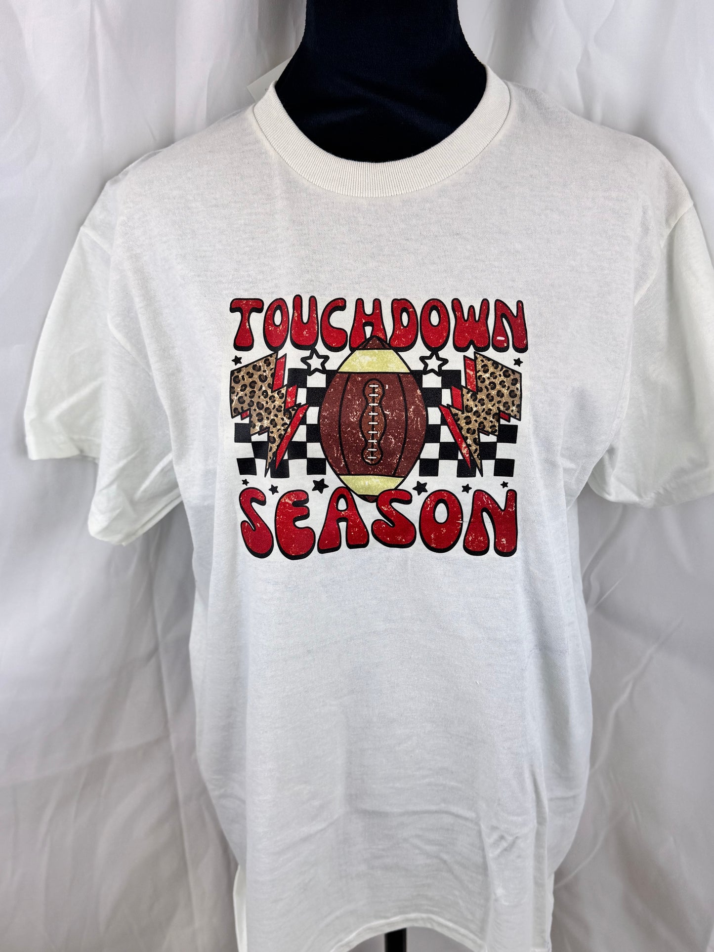 Football Season Women’s T-shirt, Touchdown Season Apparel, Football Mom Clothing, White Gildan Heavy Cotton