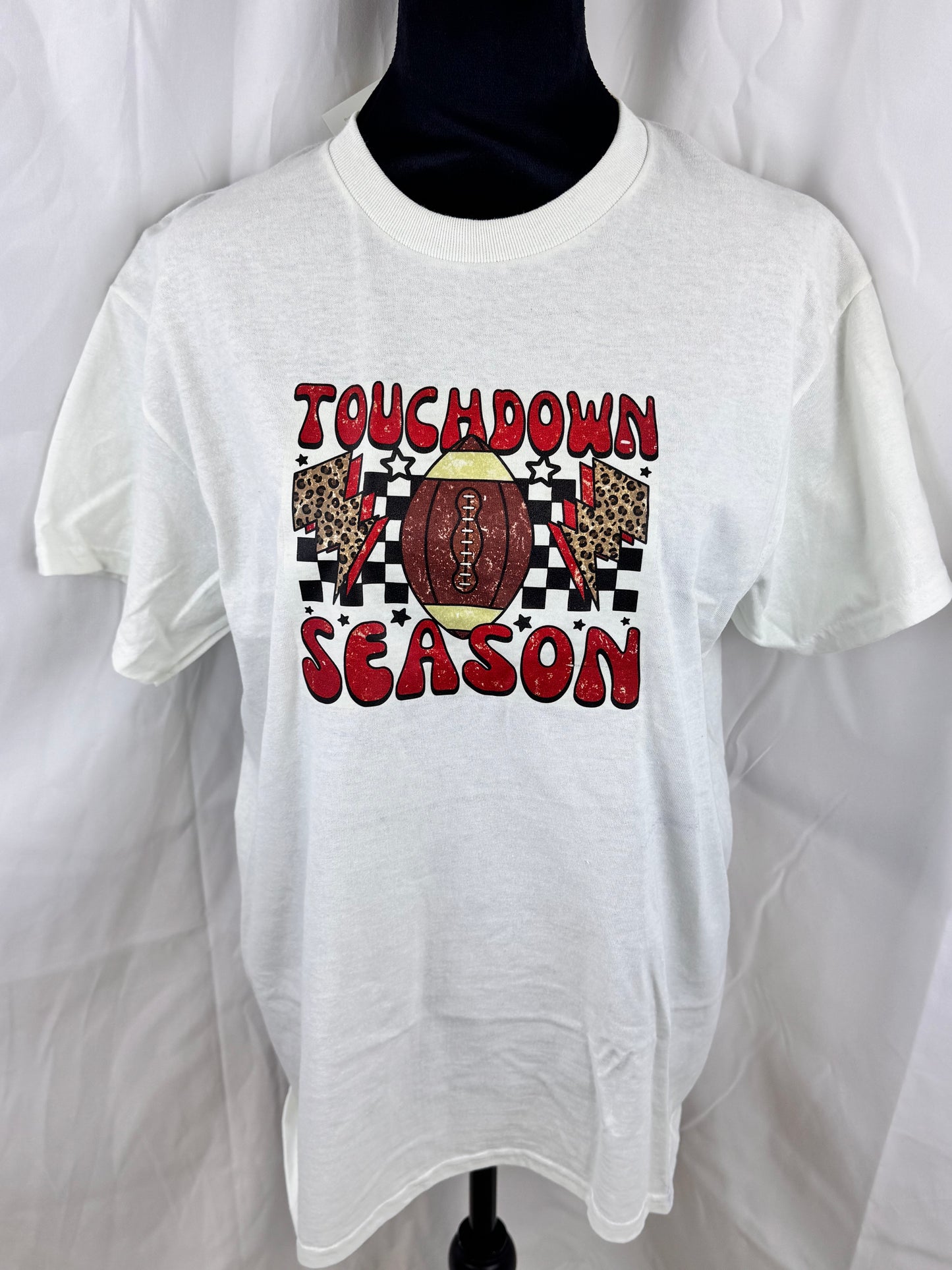Football Season Women’s T-shirt, Touchdown Season Apparel, Football Mom Clothing, White Gildan Heavy Cotton