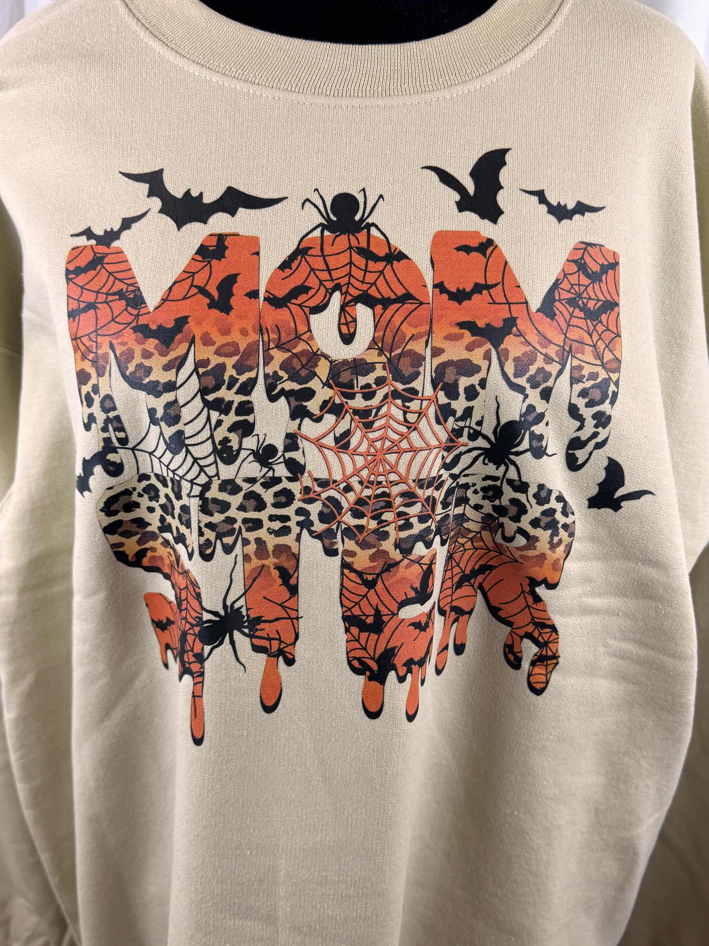 Momster Halloween Sweatshirt for Fall Autumn Season, Leopard Spiders Bats Spider Webs