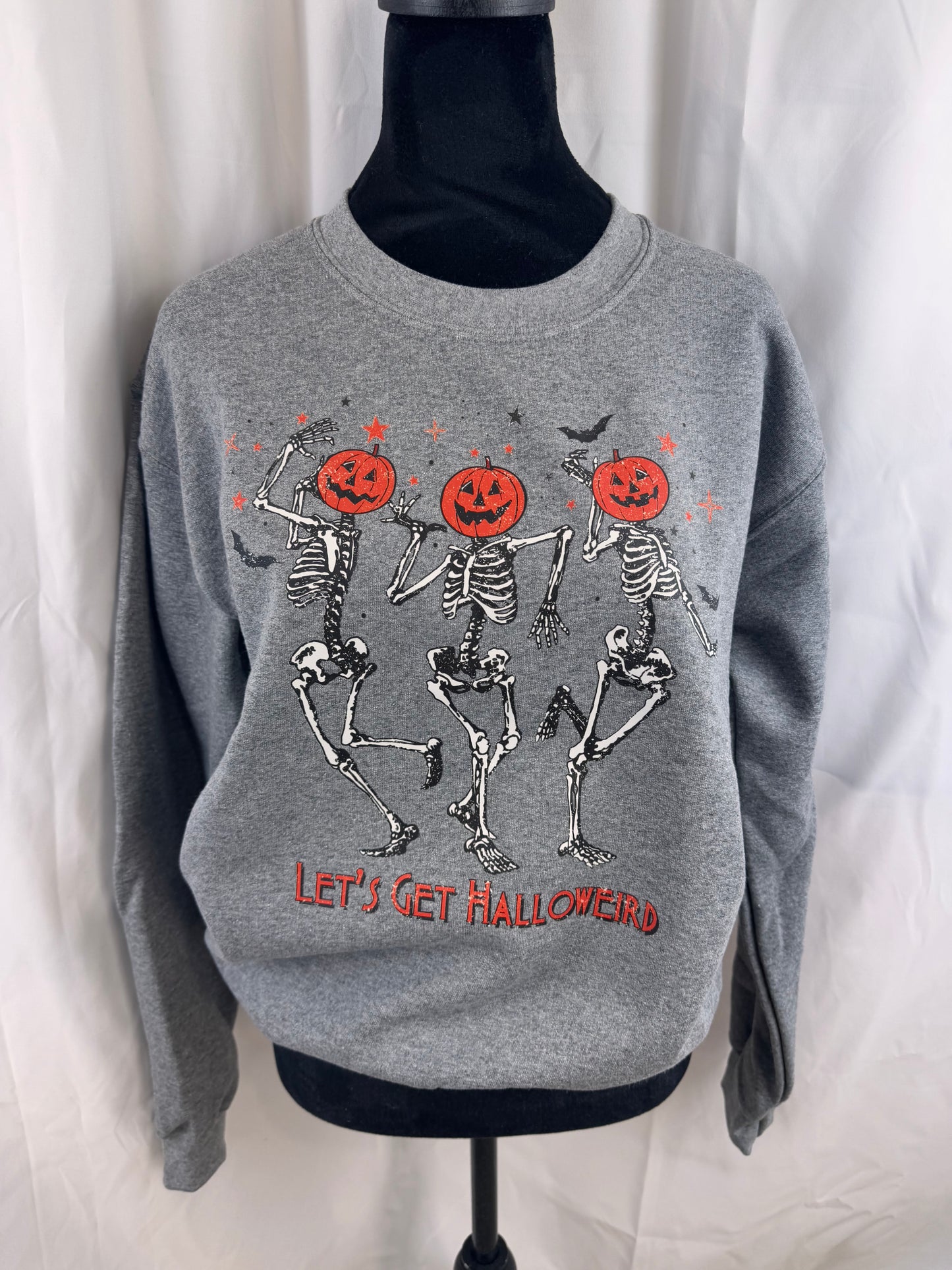 Let's Get Halloweird Fall Sweatshirt - Get Cozy For Fall - Halloween Sweatshirt With Dancing Pumpkin Skeletons