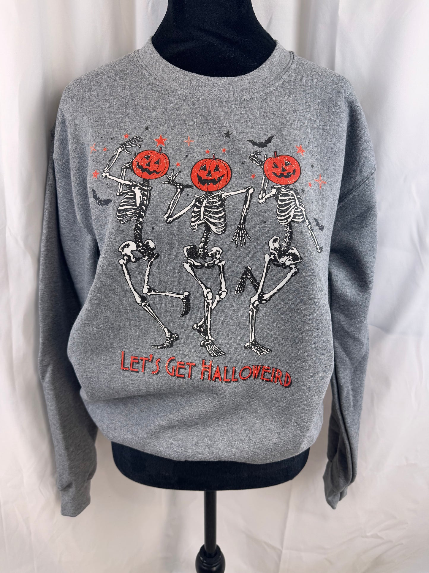 Let's Get Halloweird Fall Sweatshirt - Get Cozy For Fall - Halloween Sweatshirt With Dancing Pumpkin Skeletons