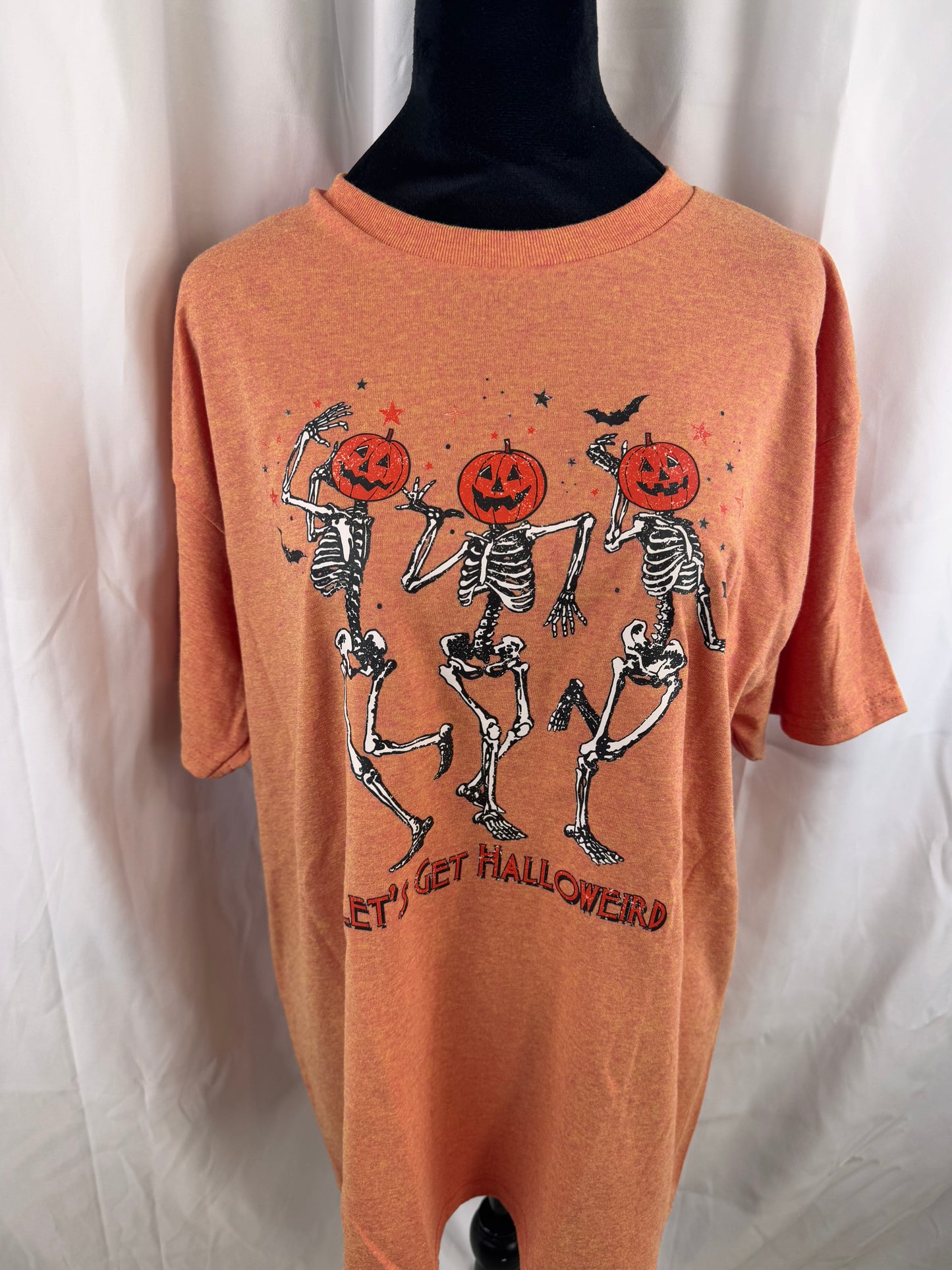 Let's Get Halloweird Fall T-shirt - Get Cozy For Fall - Halloween Graphic Tee With Dancing Pumpkin Skeletons