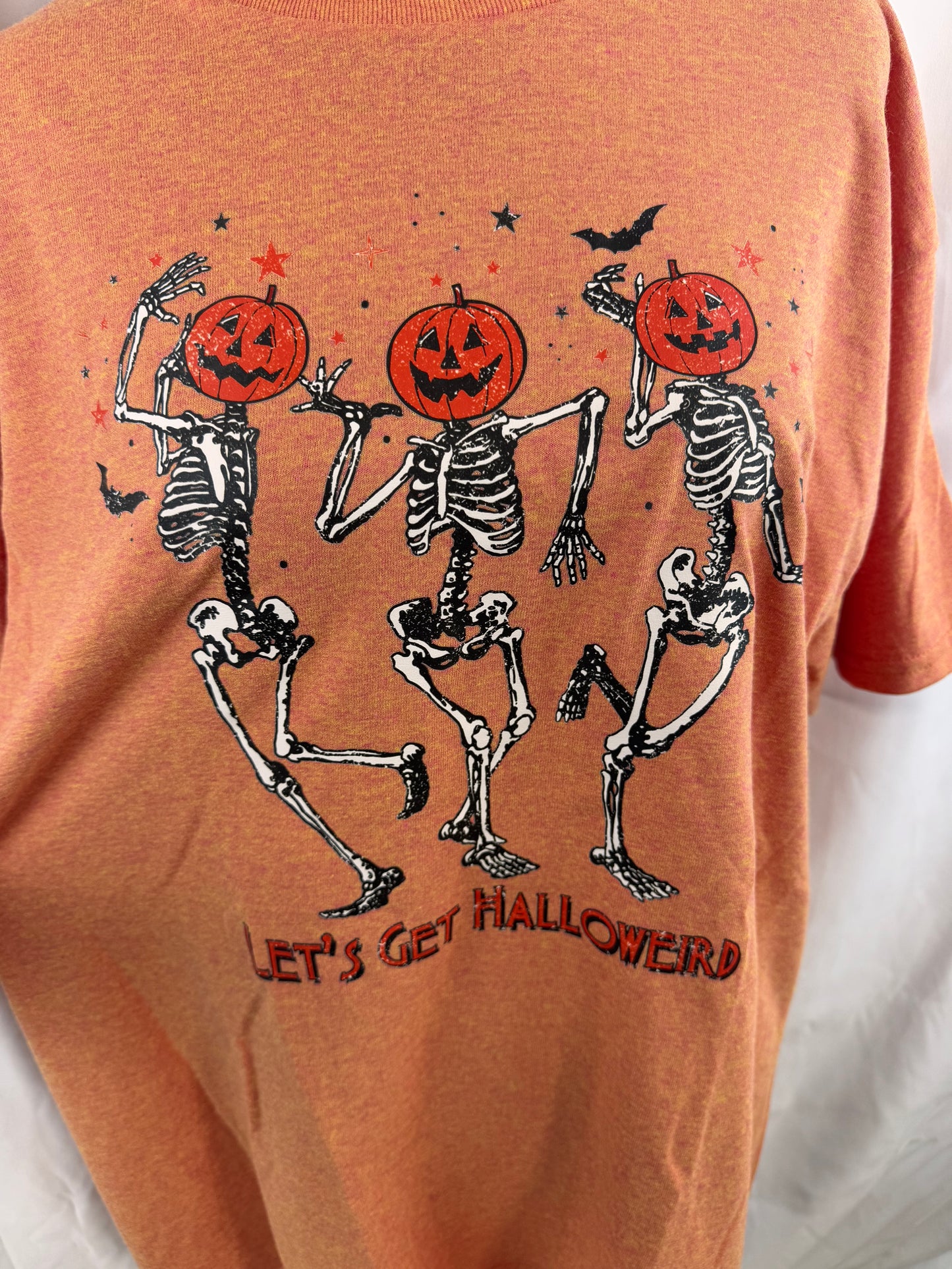 Let's Get Halloweird Fall T-shirt - Get Cozy For Fall - Halloween Graphic Tee With Dancing Pumpkin Skeletons