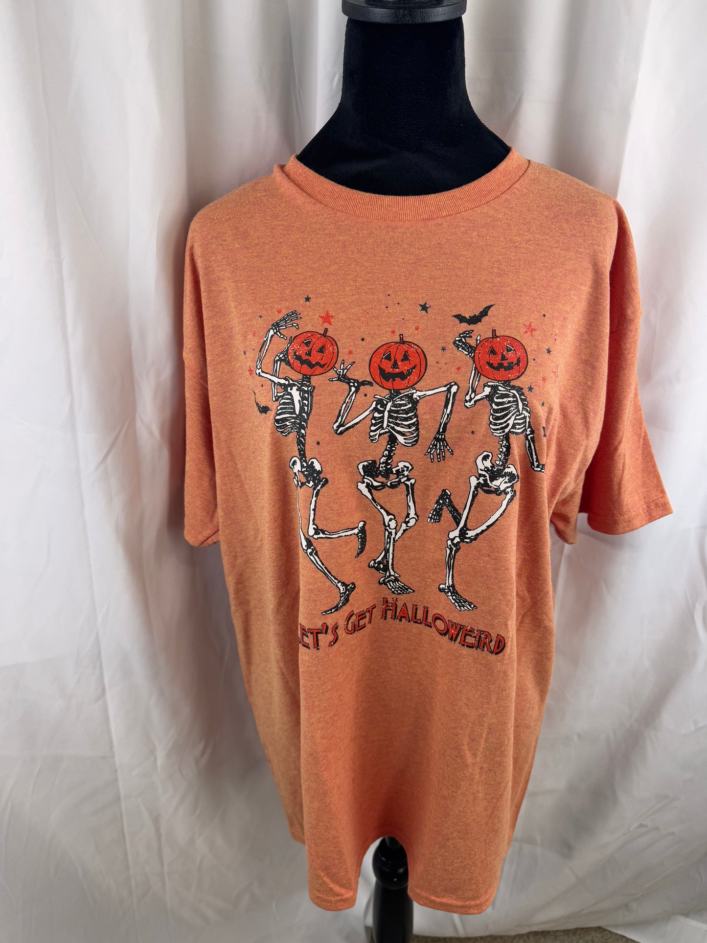 Let's Get Halloweird Fall T-shirt - Get Cozy For Fall - Halloween Graphic Tee With Dancing Pumpkin Skeletons