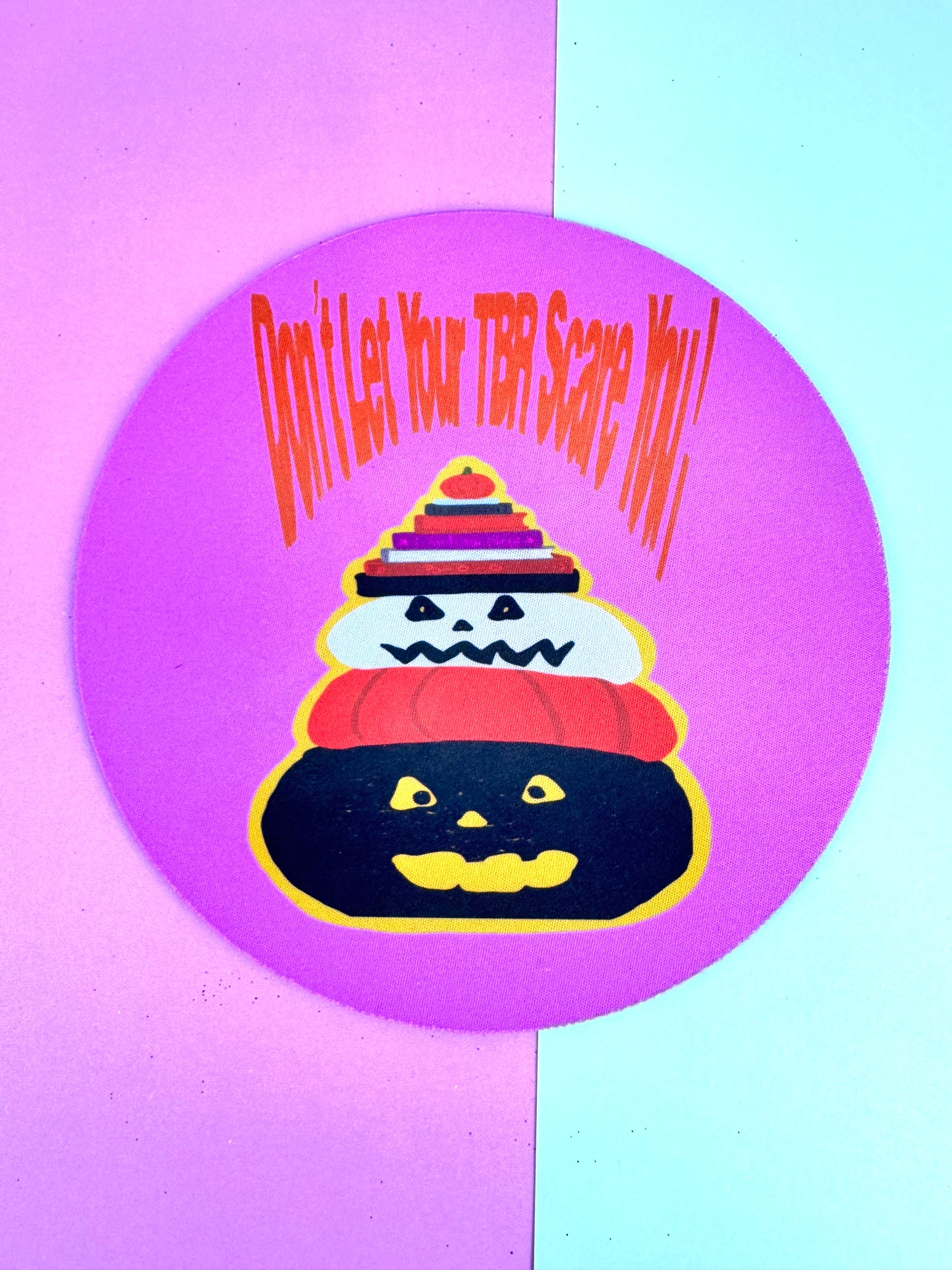 Halloween Mousepad, Round Mouse Mat, Sublimated Desk Accessory, Don't Let Your TBR Scare You, Jack-o-Lanterns, Fall Halloween Decor
