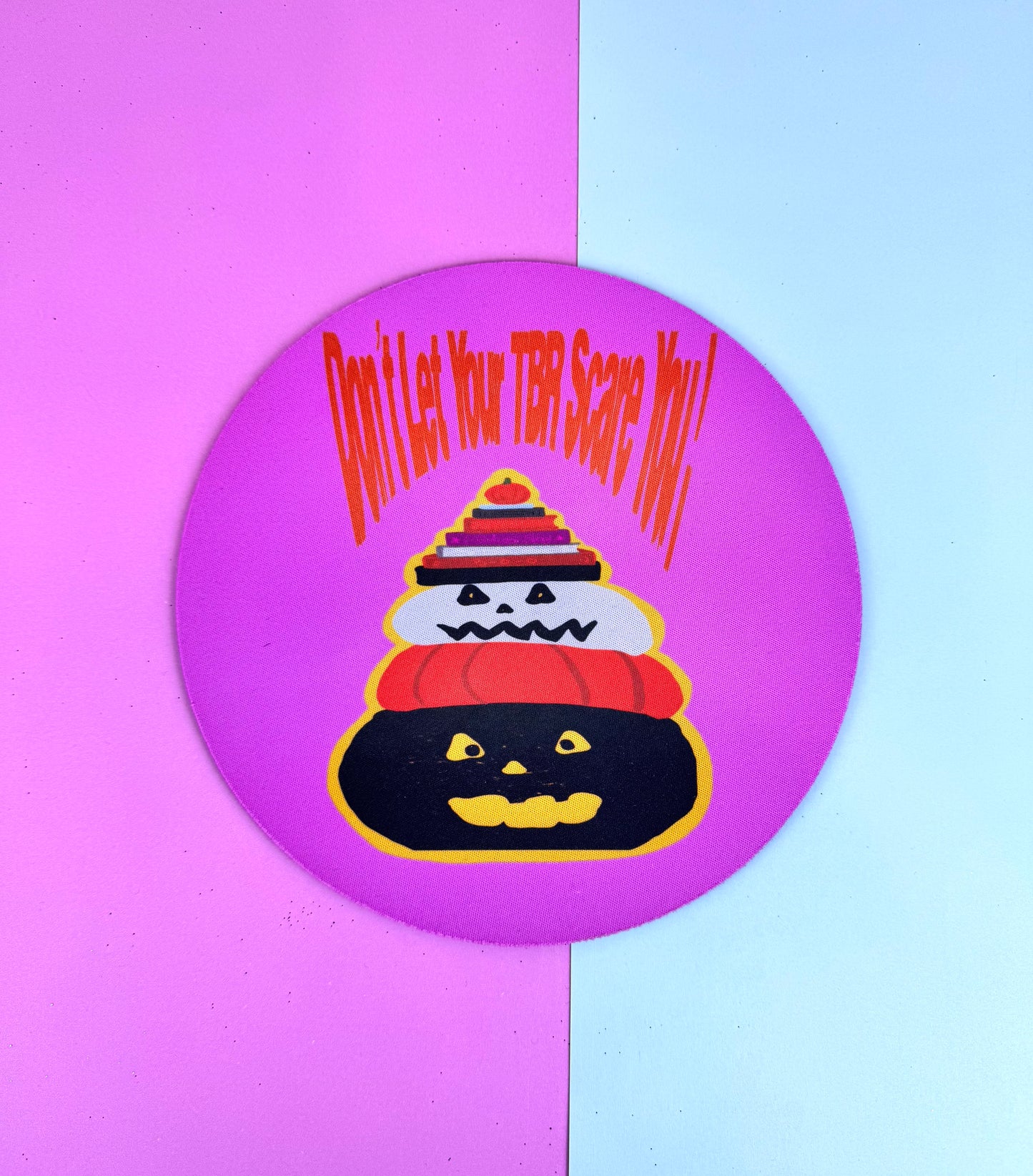 Halloween Mousepad, Round Mouse Mat, Sublimated Desk Accessory, Don't Let Your TBR Scare You, Jack-o-Lanterns, Fall Halloween Decor