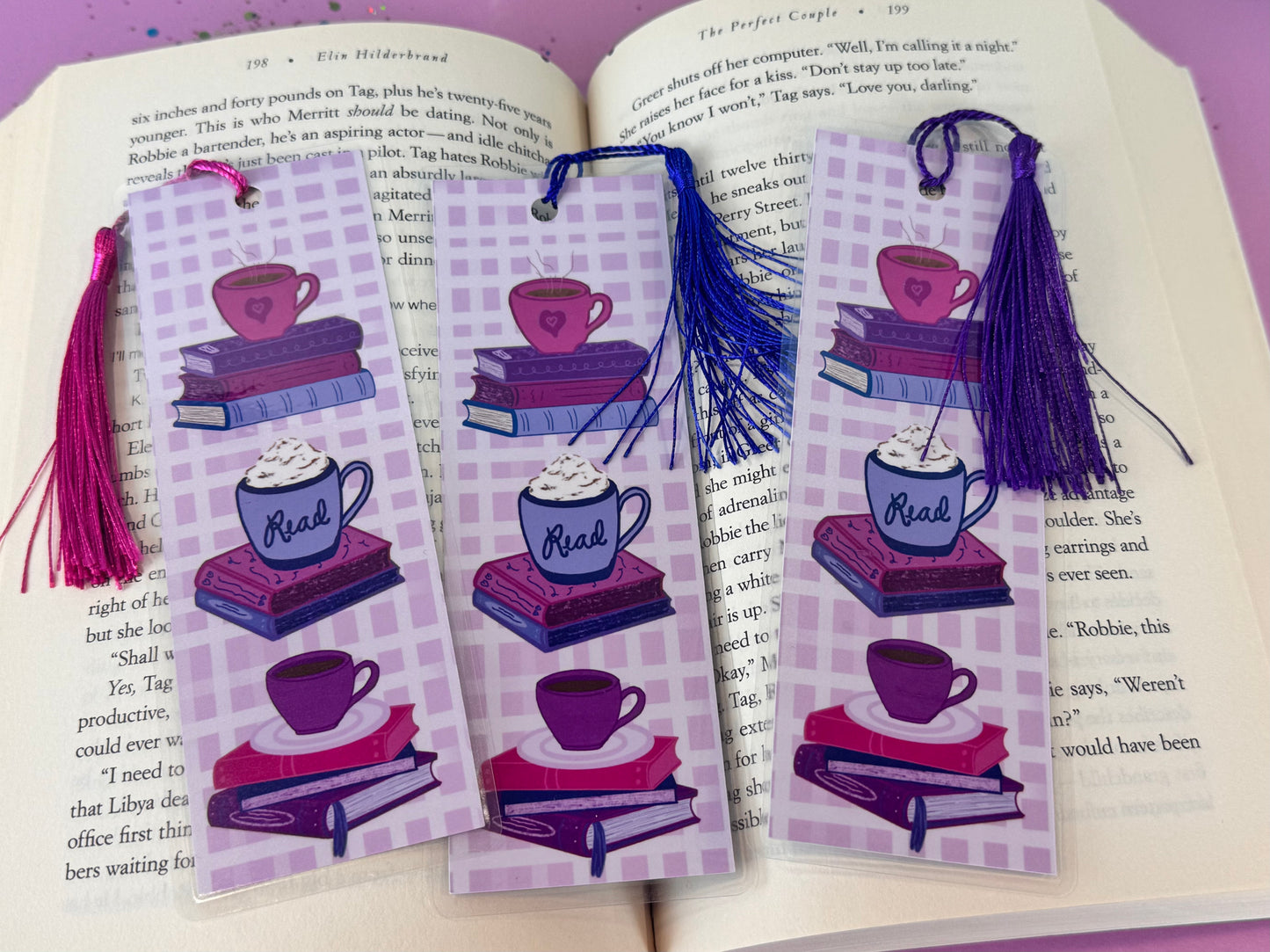 February Monthly Bookmarks - February Birth Flowers - Books and Coffee - Red and Black Hearts - Set of 4