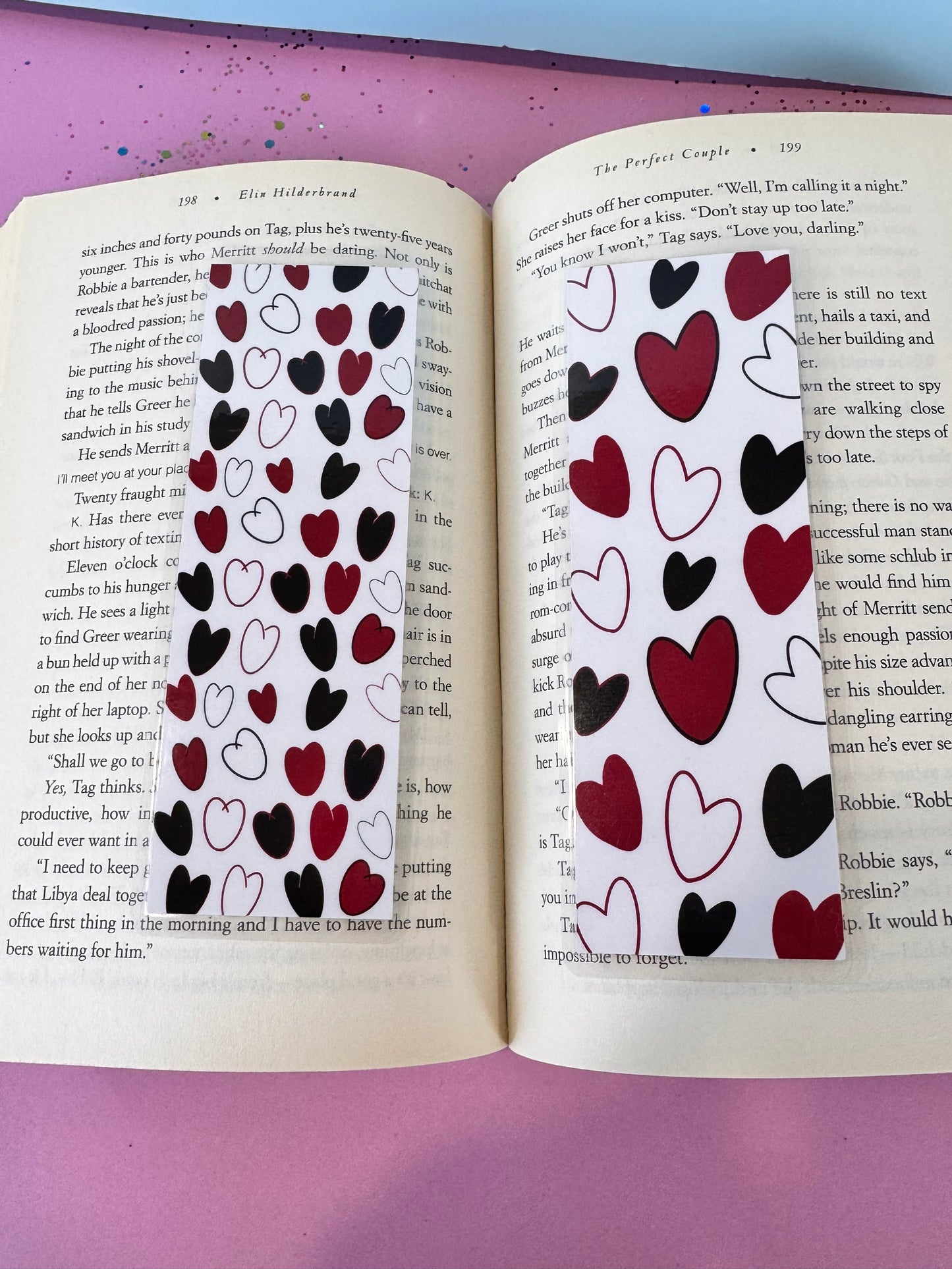 February Monthly Bookmarks - February Birth Flowers - Books and Coffee - Red and Black Hearts - Set of 4