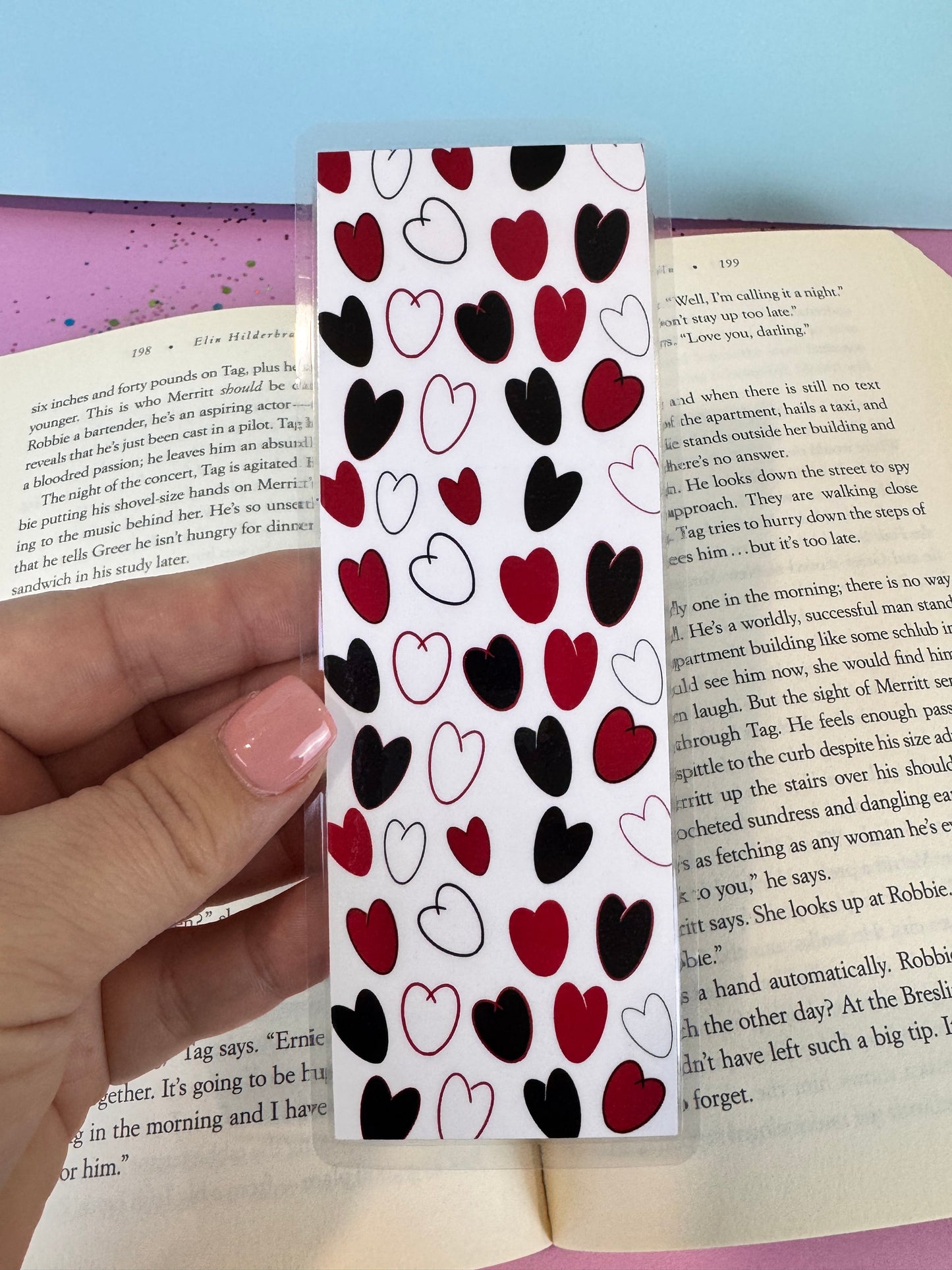 February Monthly Bookmarks - February Birth Flowers - Books and Coffee - Red and Black Hearts - Set of 4
