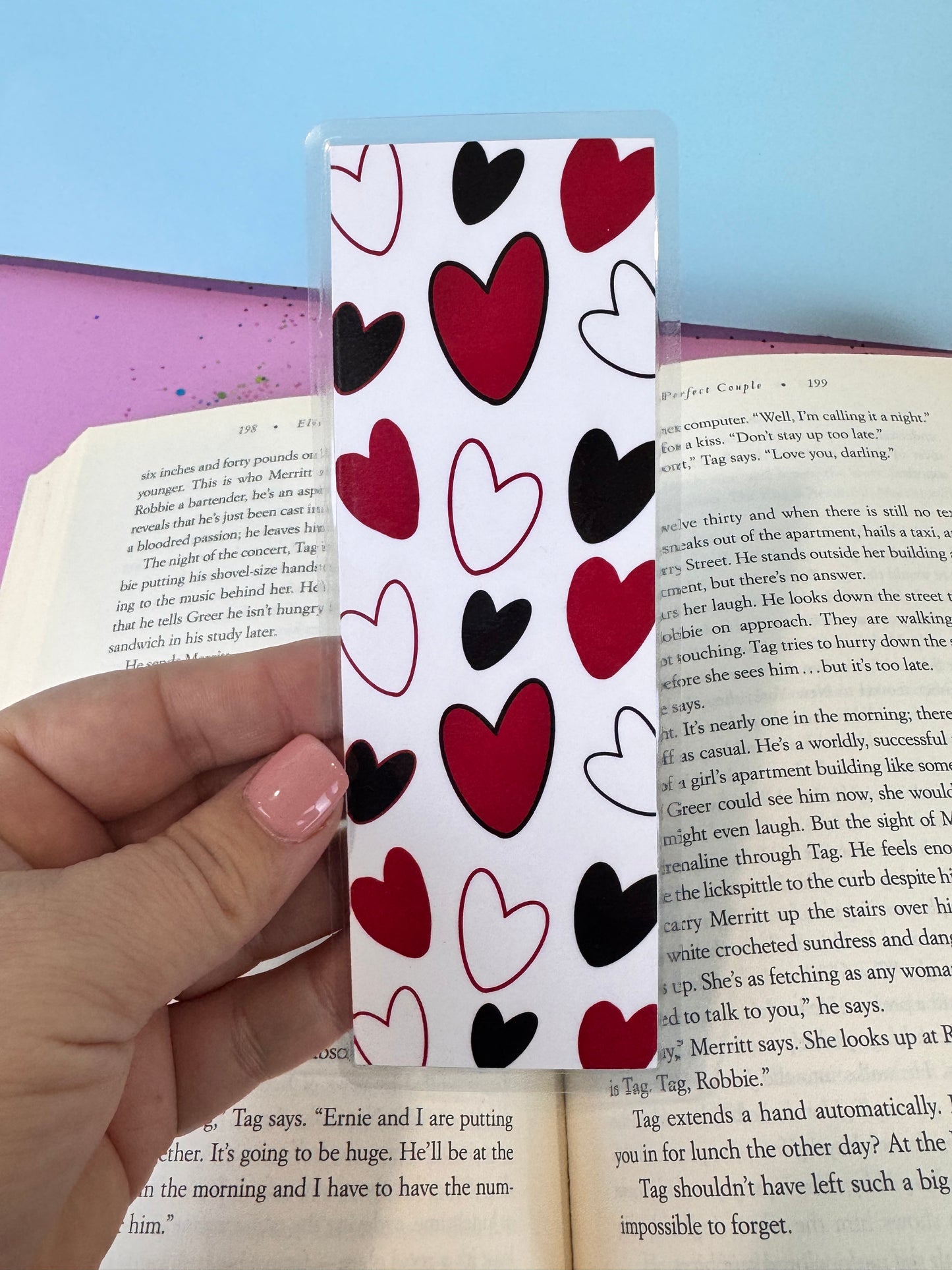 Black and Red Hearts Laminated Bookmarks - Patterned Page Saver - Dark Romance Reader - Hand Drawn Design - Queen Of Hearts