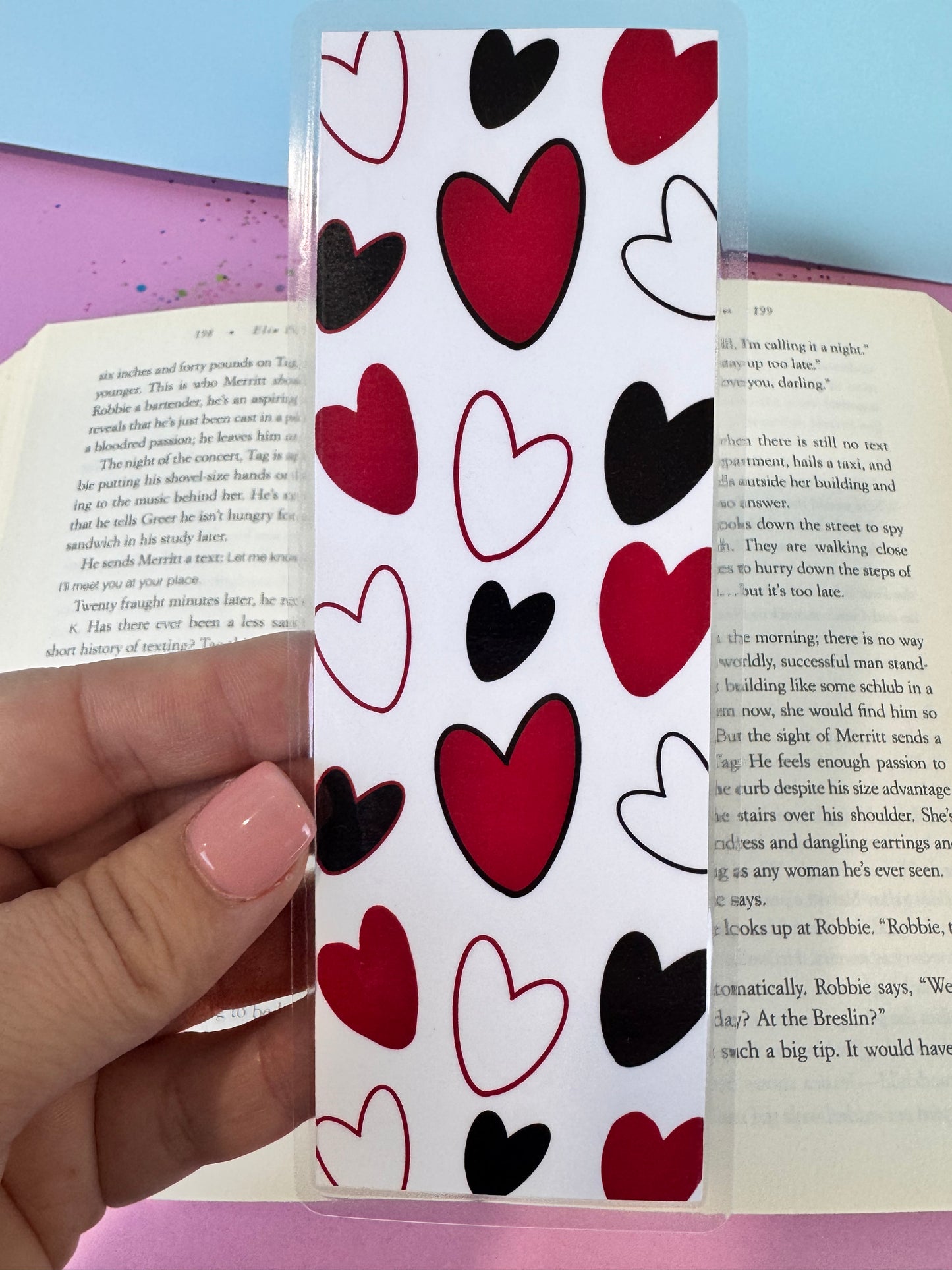 February Monthly Bookmarks - February Birth Flowers - Books and Coffee - Red and Black Hearts - Set of 4