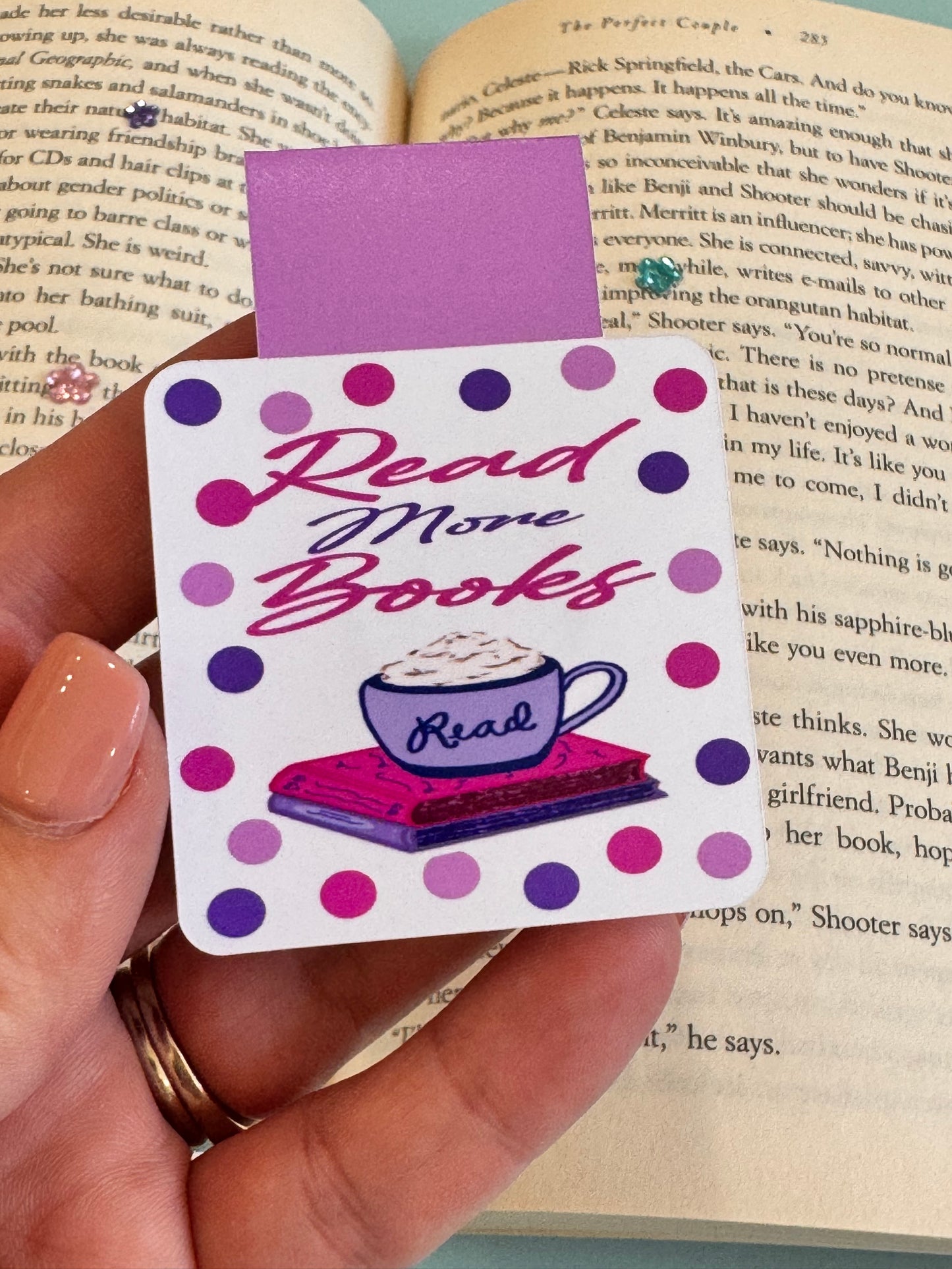 Read More Books Magnetic Bookmark, Page Saver for Book Lovers, Coffee and Books, Original Artwork