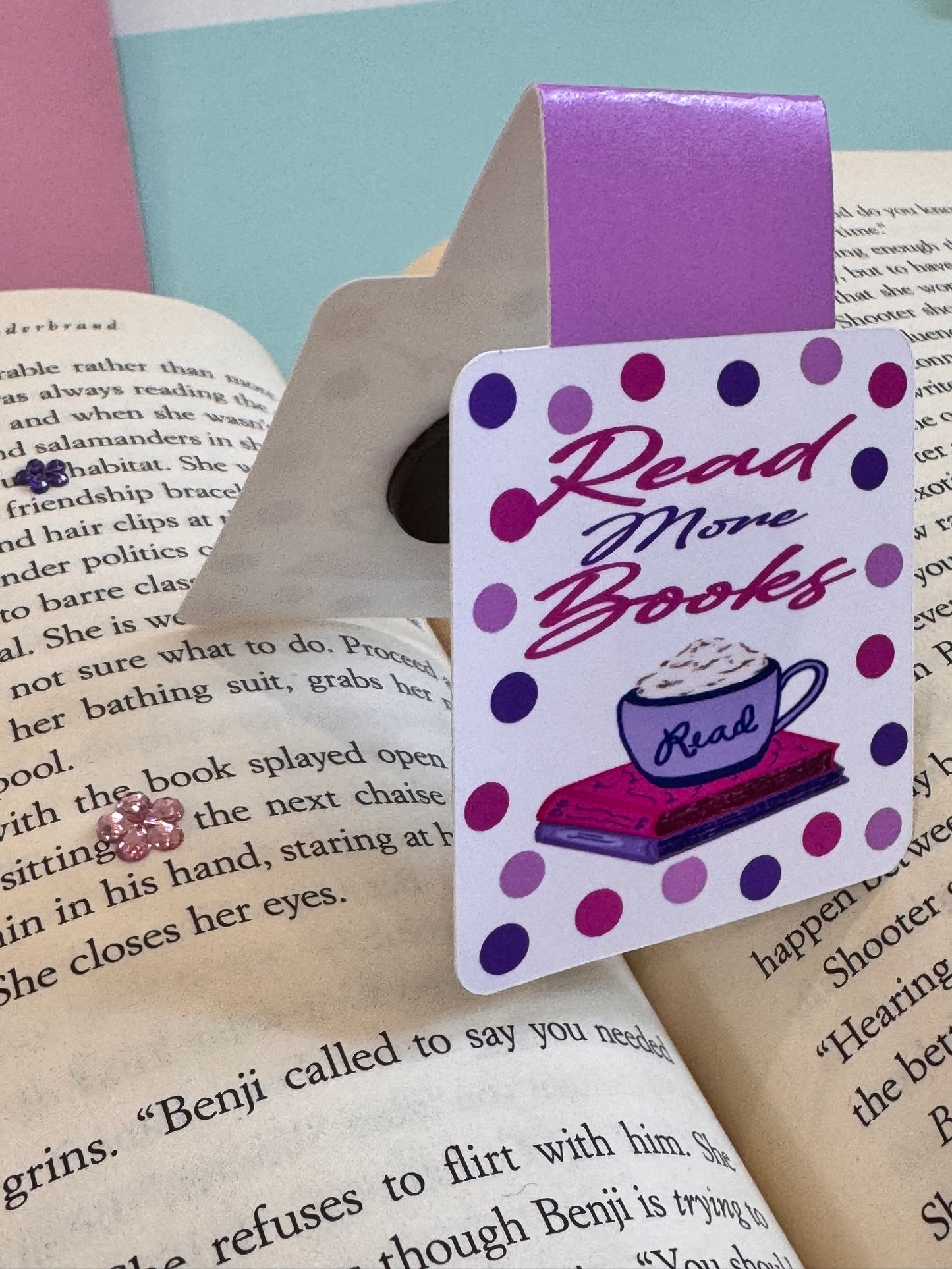 Read More Books Magnetic Bookmark, Page Saver for Book Lovers, Coffee and Books, Original Artwork