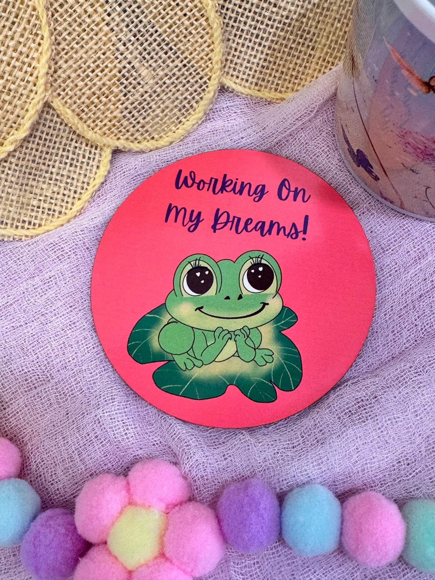 Frog Coasters, Spring and Summertime Decor, Frog In Love Cute Tableware, Cup Mat