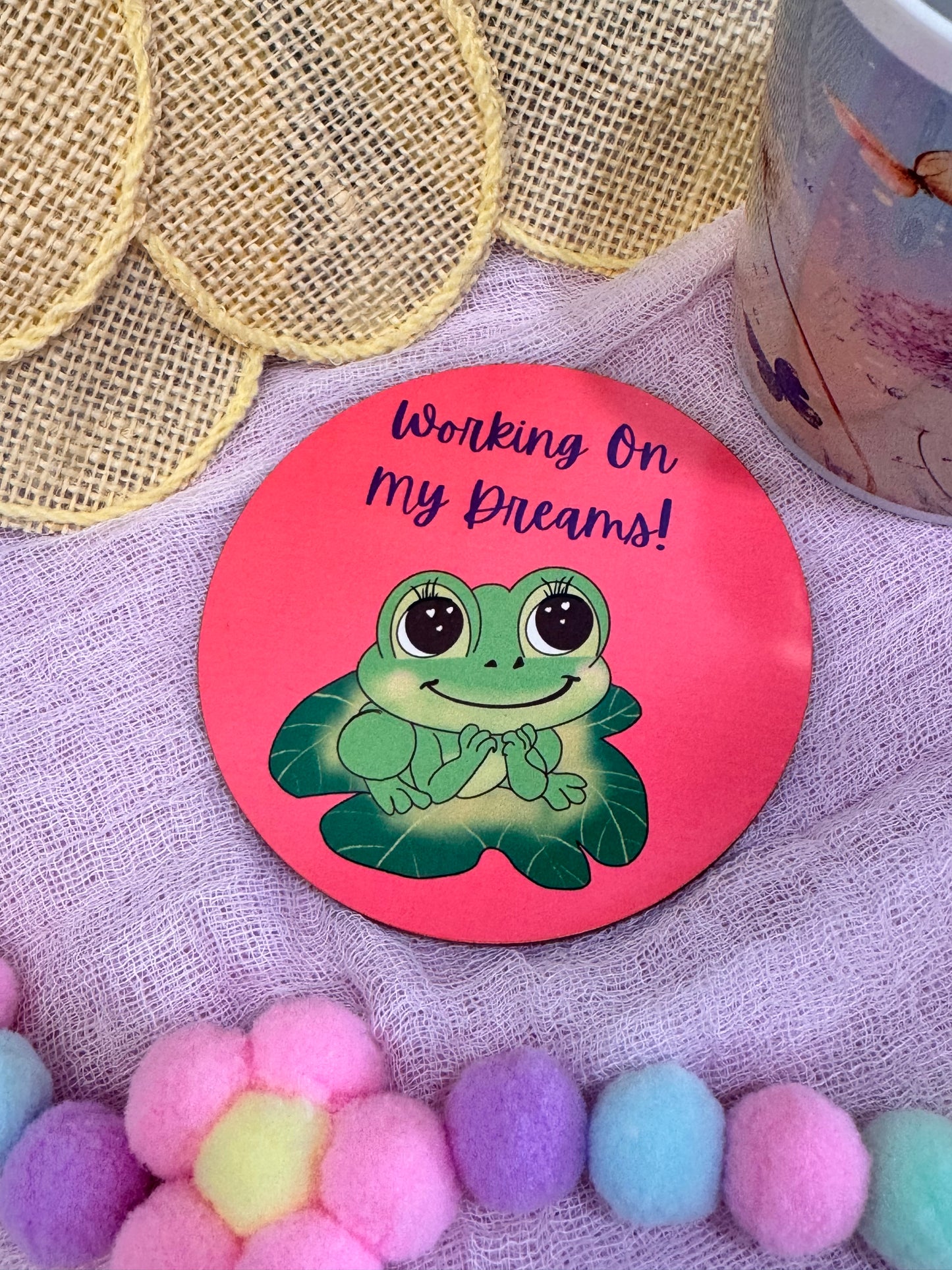 Frog Coasters, Spring and Summertime Decor, Frog In Love Cute Tableware, Cup Mat