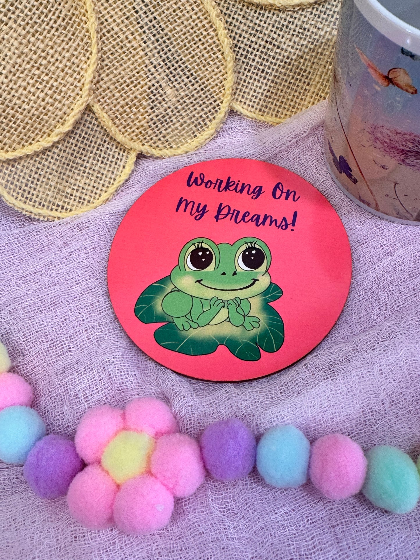 Frog Coasters, Spring and Summertime Decor, Frog In Love Cute Tableware, Cup Mat