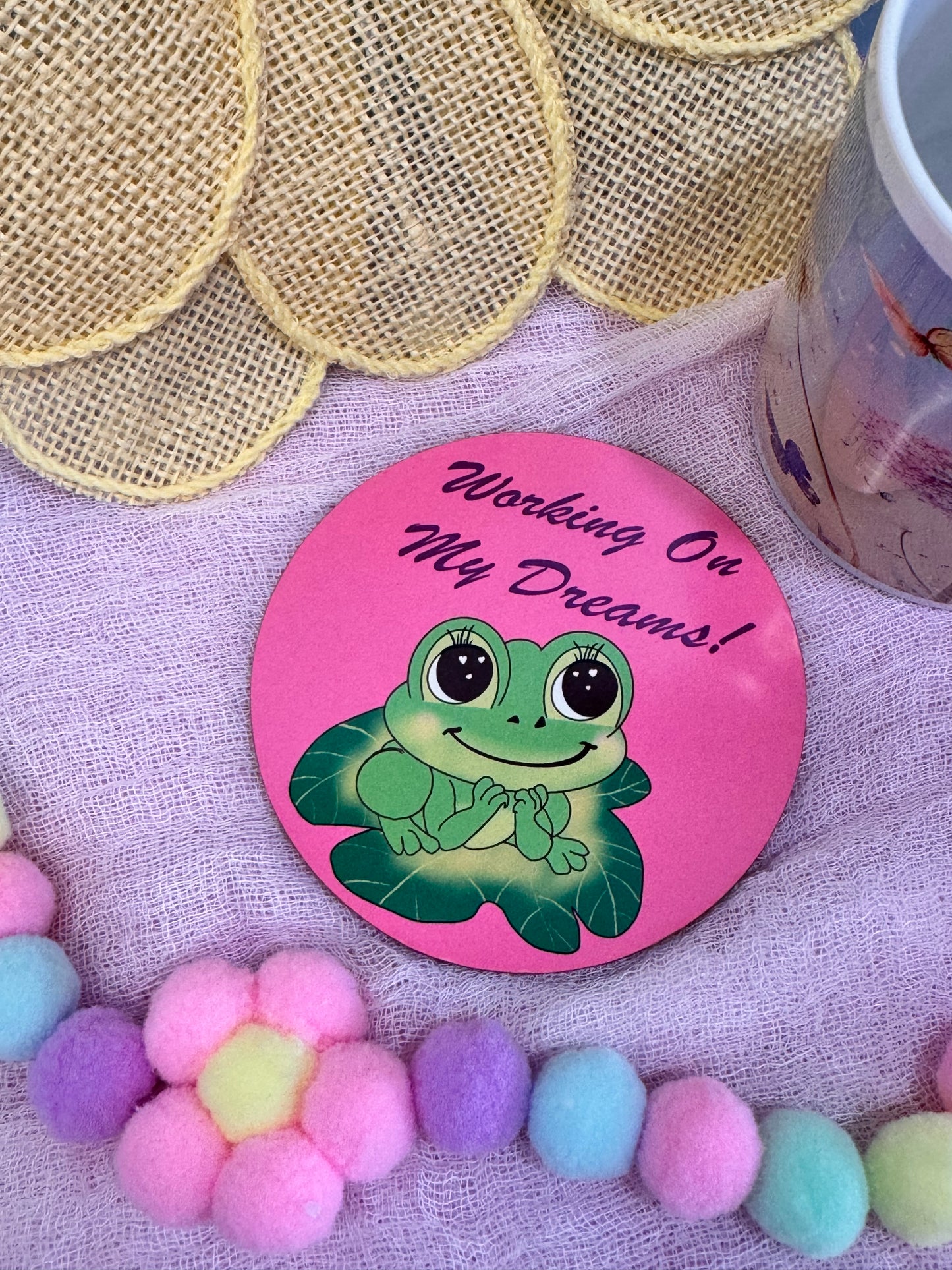 Frog Coasters, Spring and Summertime Decor, Frog In Love Cute Tableware, Cup Mat