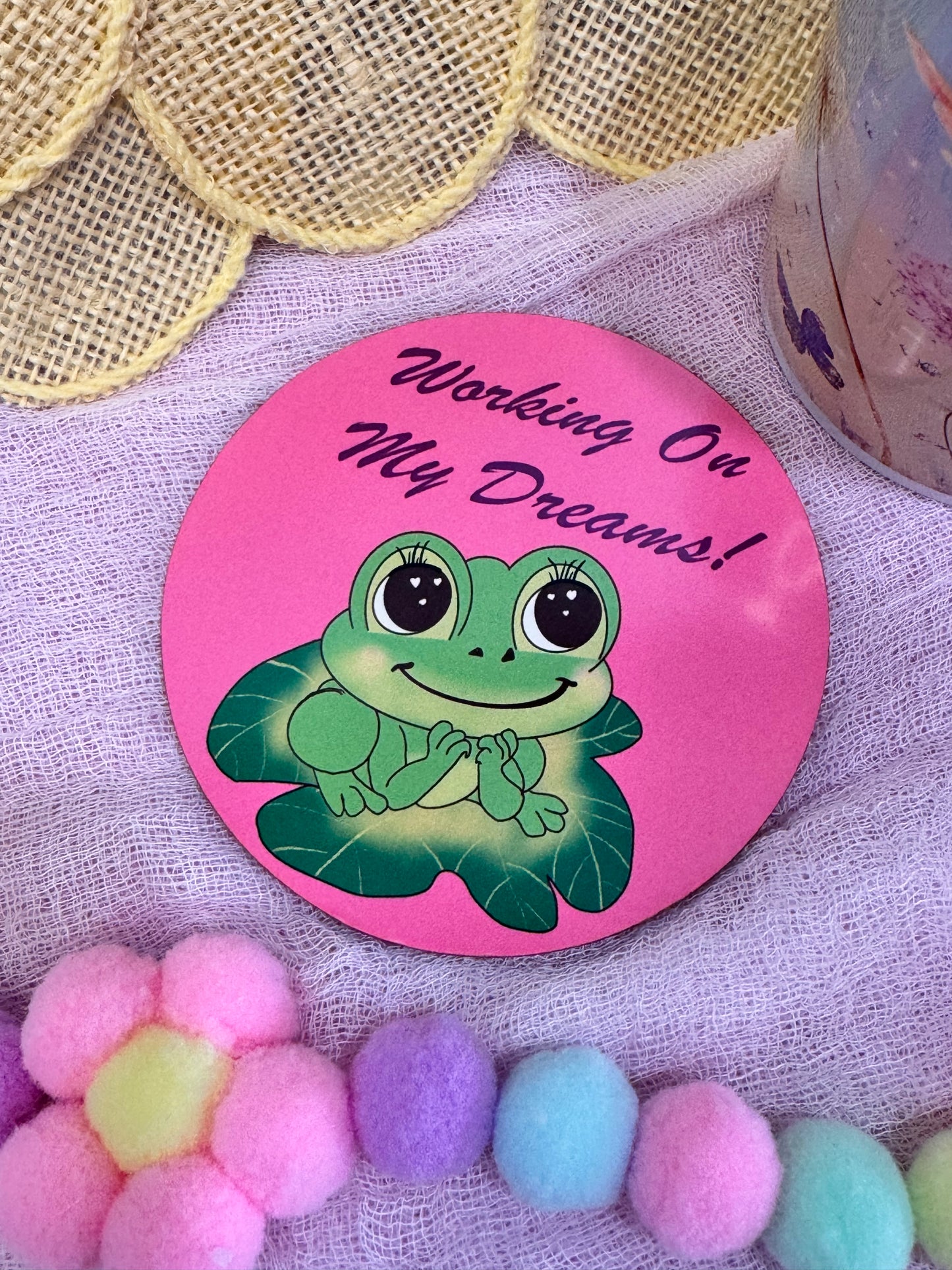 Frog Coasters, Spring and Summertime Decor, Frog In Love Cute Tableware, Cup Mat
