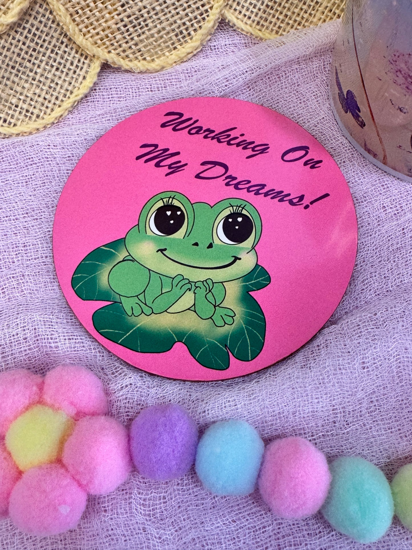 Frog Coasters, Spring and Summertime Decor, Frog In Love Cute Tableware, Cup Mat