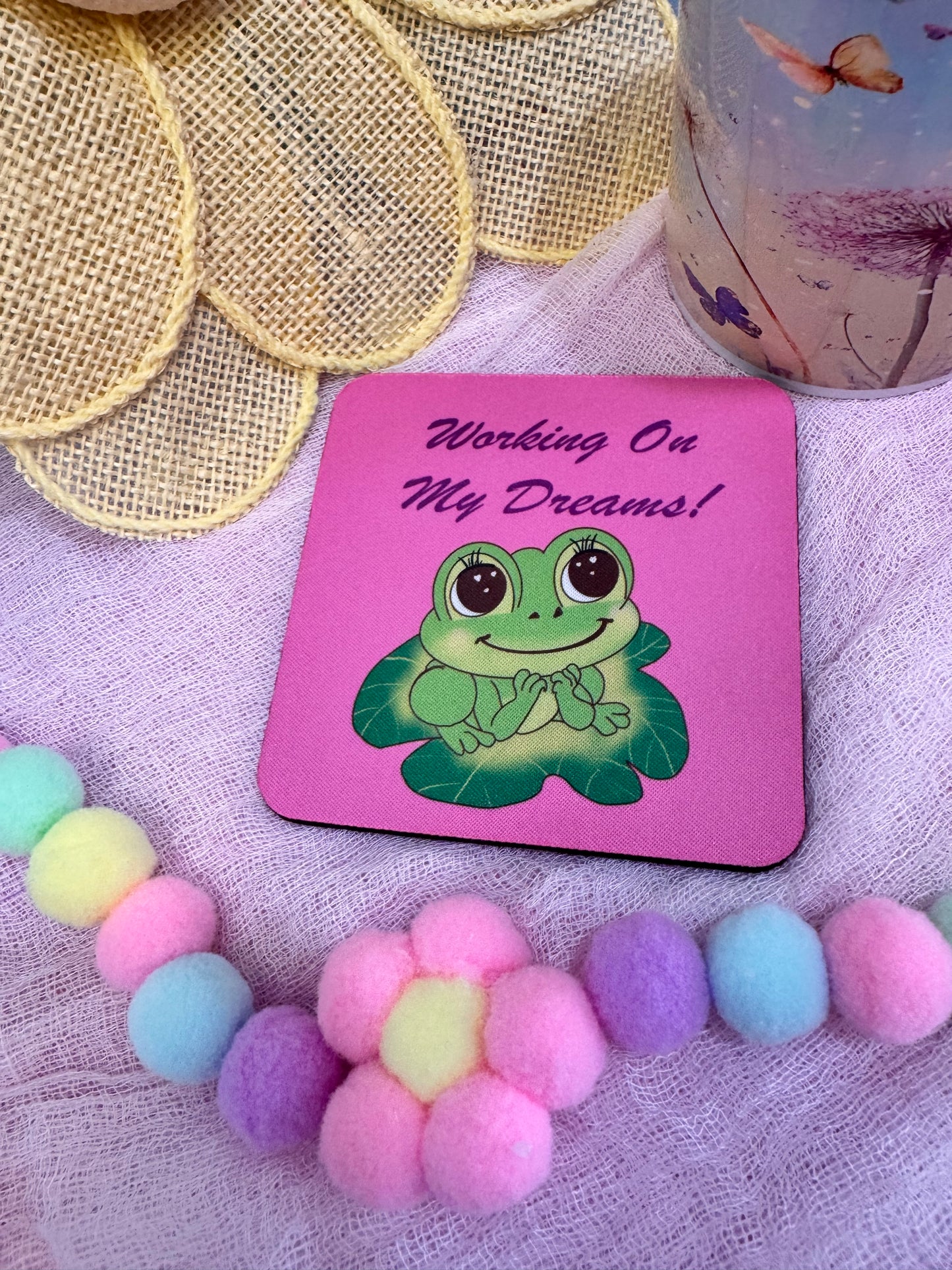 Frog Coasters, Spring and Summertime Decor, Frog In Love Cute Tableware, Cup Mat