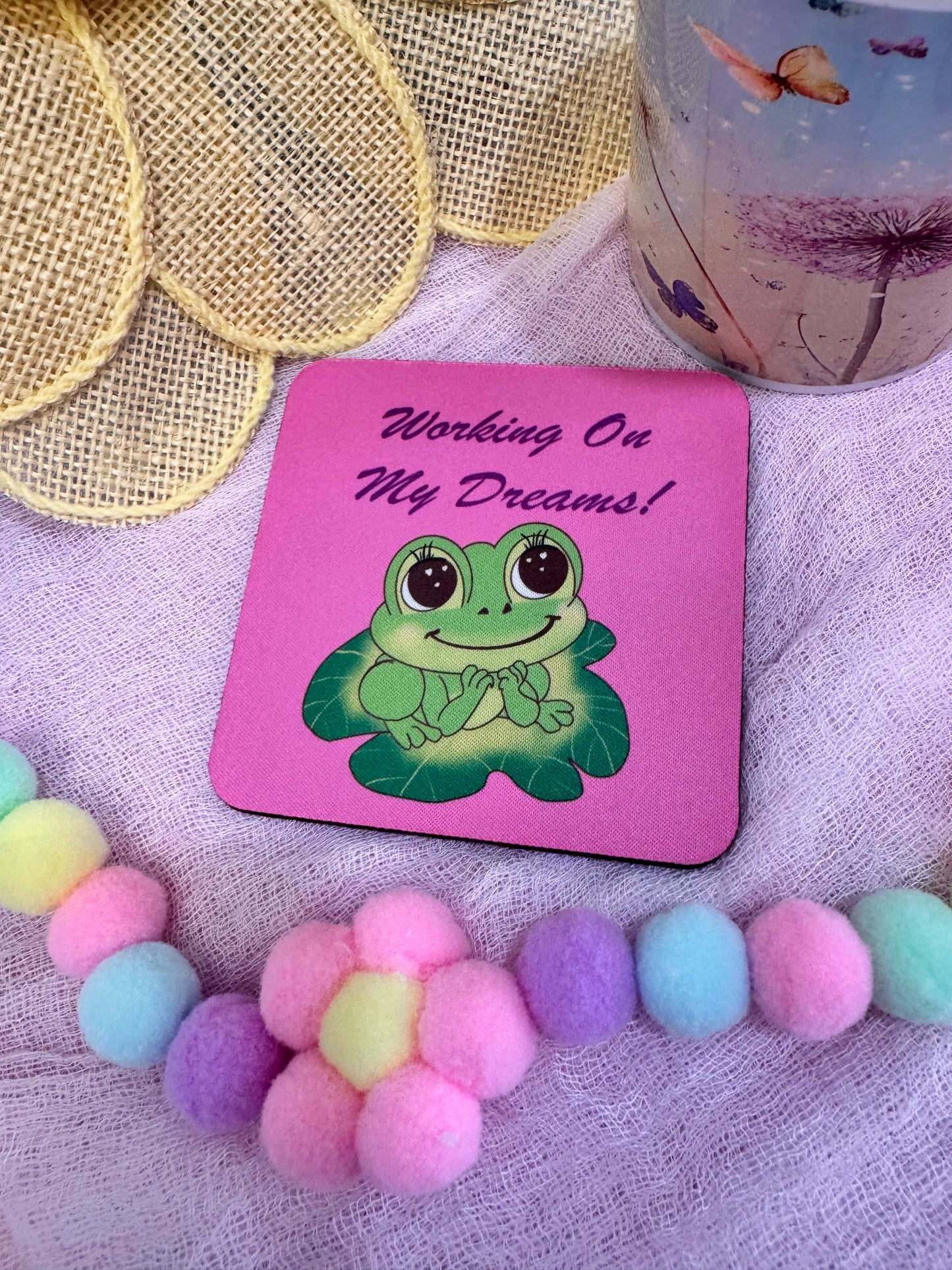 Frog Coasters, Spring and Summertime Decor, Frog In Love Cute Tableware, Cup Mat