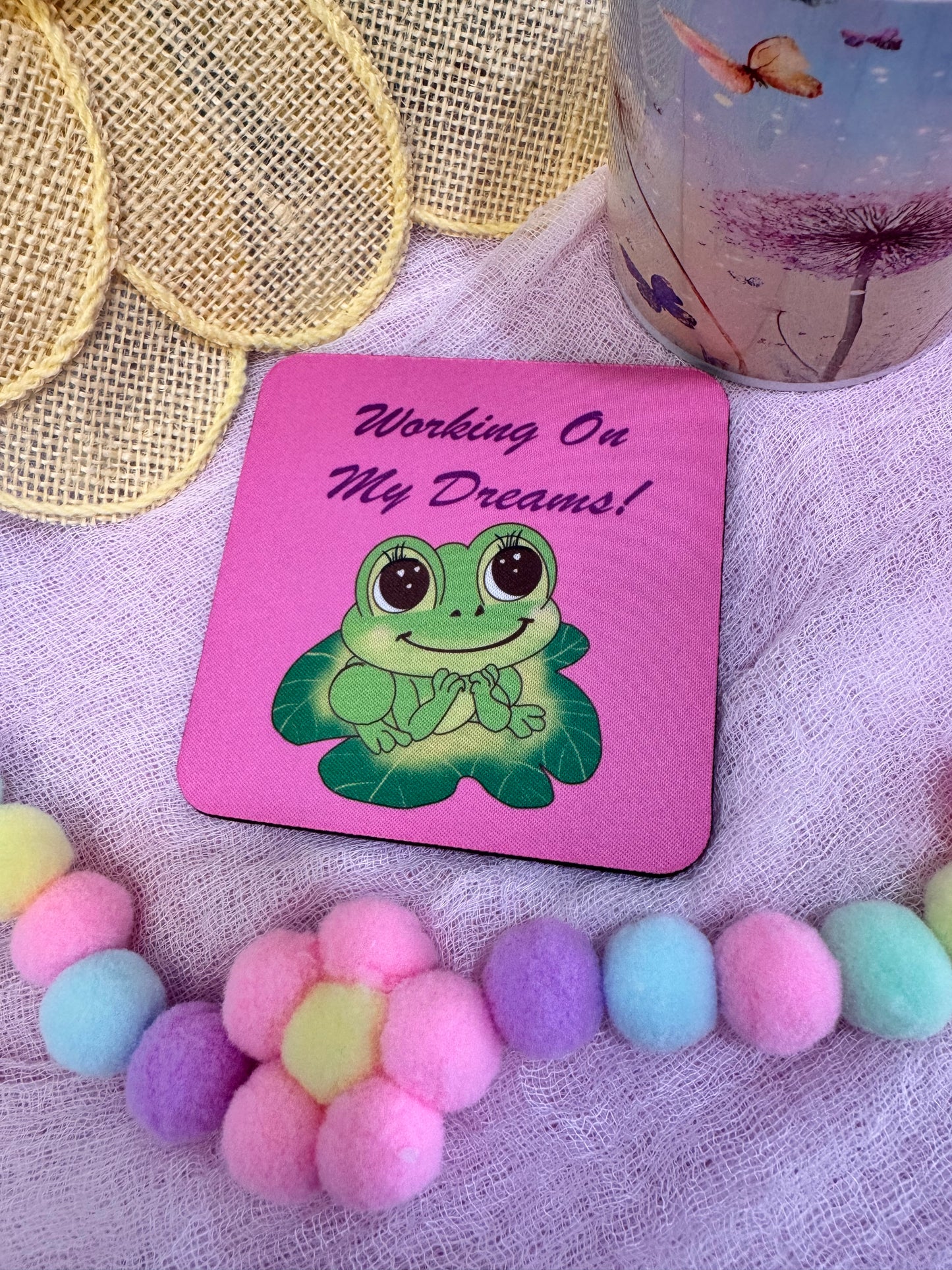 Frog Coasters, Spring and Summertime Decor, Frog In Love Cute Tableware, Cup Mat