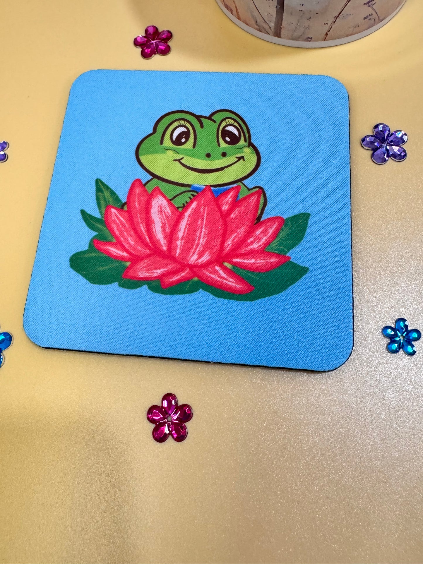 Frog Coasters, Spring and Summertime Decor, Frog Reading In A Lily Pad Cute Tableware, Cup Mat