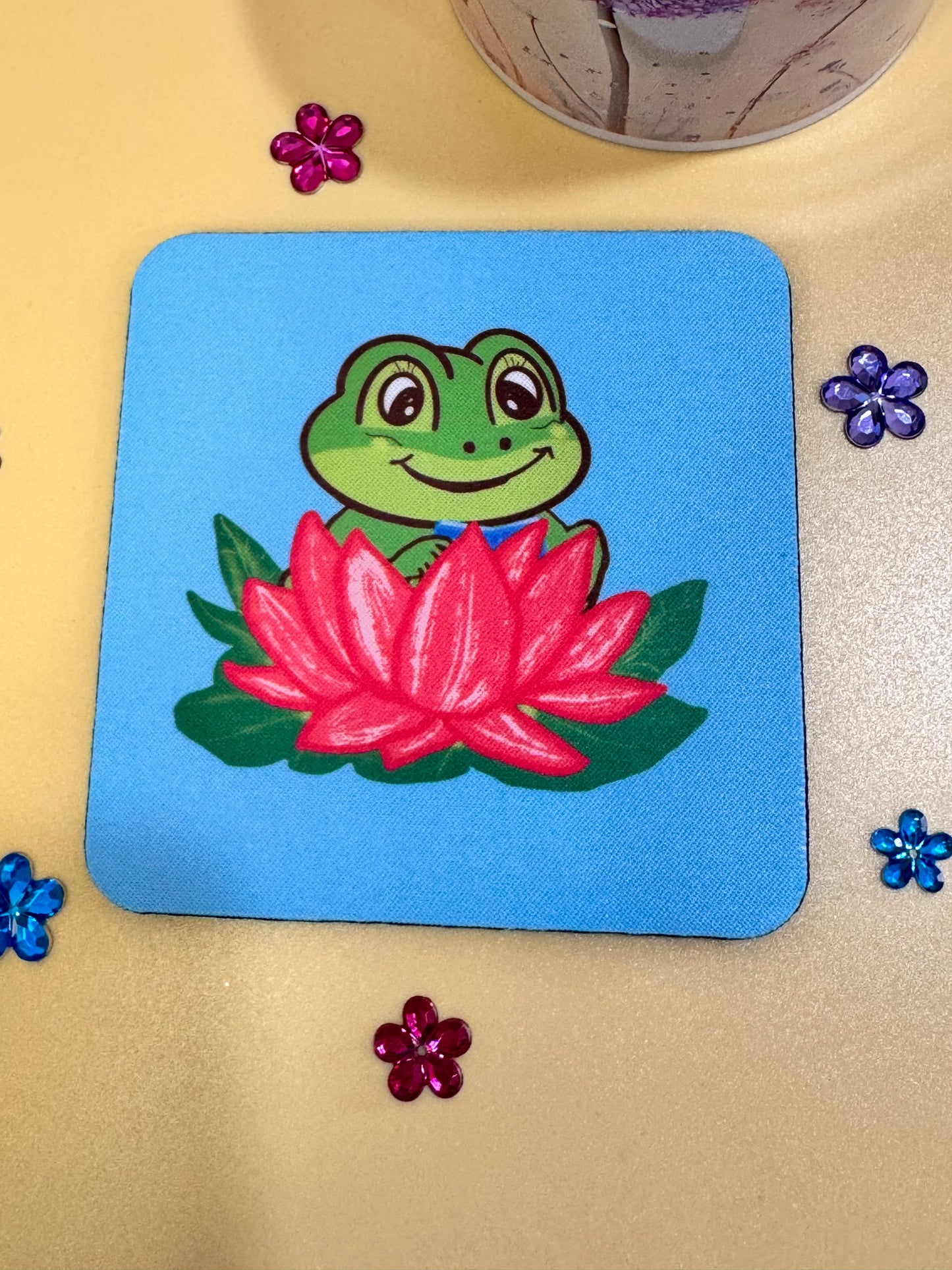 Frog Coasters, Spring and Summertime Decor, Frog Reading In A Lily Pad Cute Tableware, Cup Mat