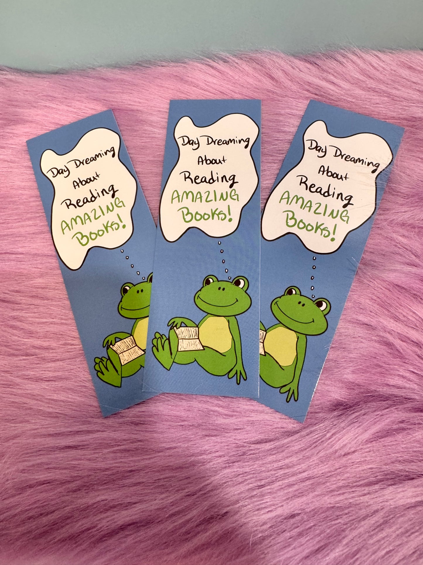 Daydreaming About Reading Amazing Books Froggy Bookmark, Hand Drawn Frog Theme