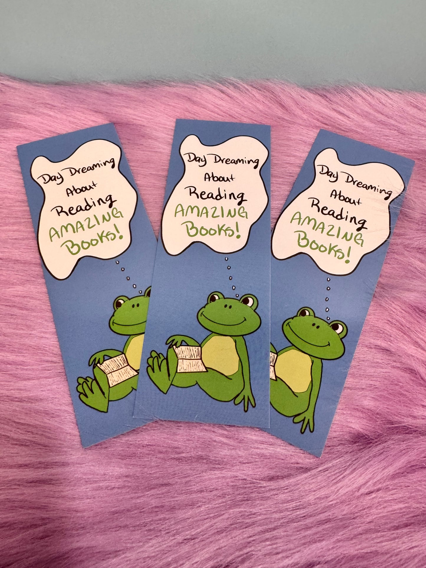 Daydreaming About Reading Amazing Books Froggy Bookmark, Hand Drawn Frog Theme