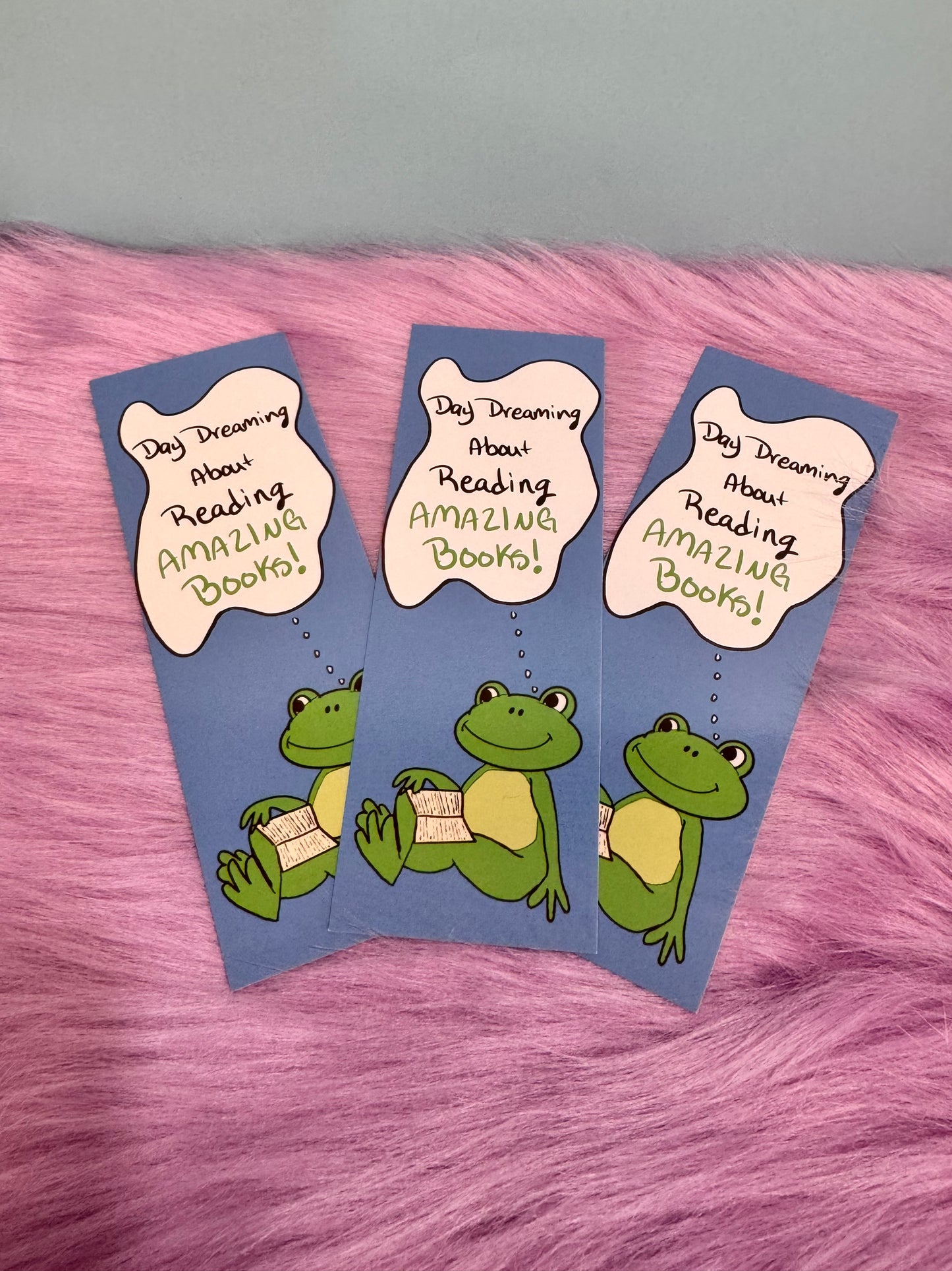 Daydreaming About Reading Amazing Books Froggy Bookmark, Hand Drawn Frog Theme