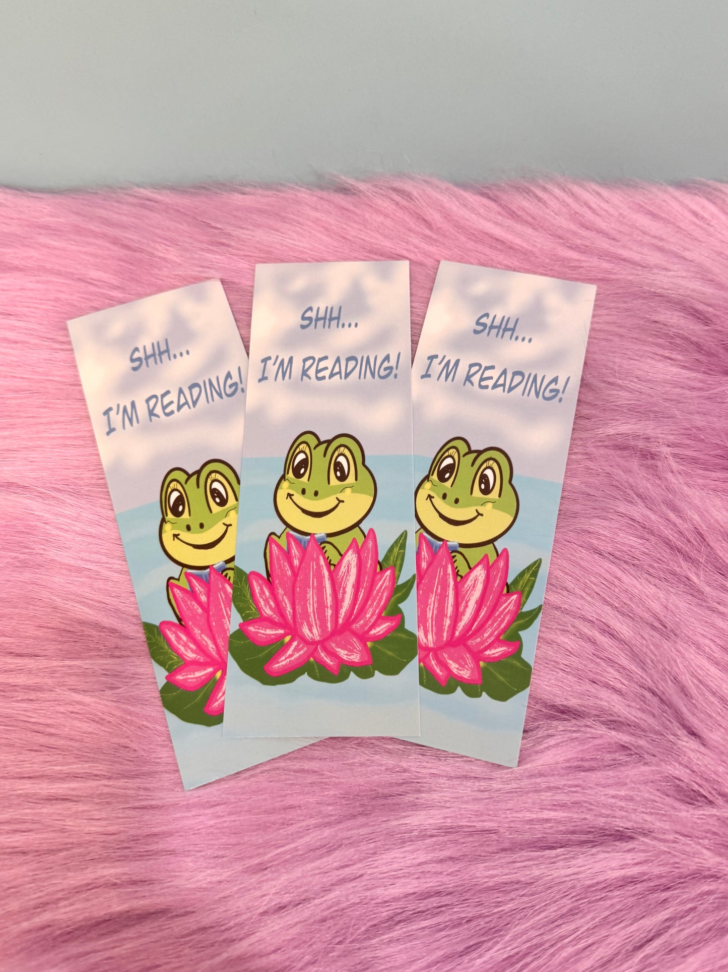 SHH I'm Reading Froggy Bookmark, Adorable Frog In A Pink Lily Pad, Hand Drawn Frog Theme