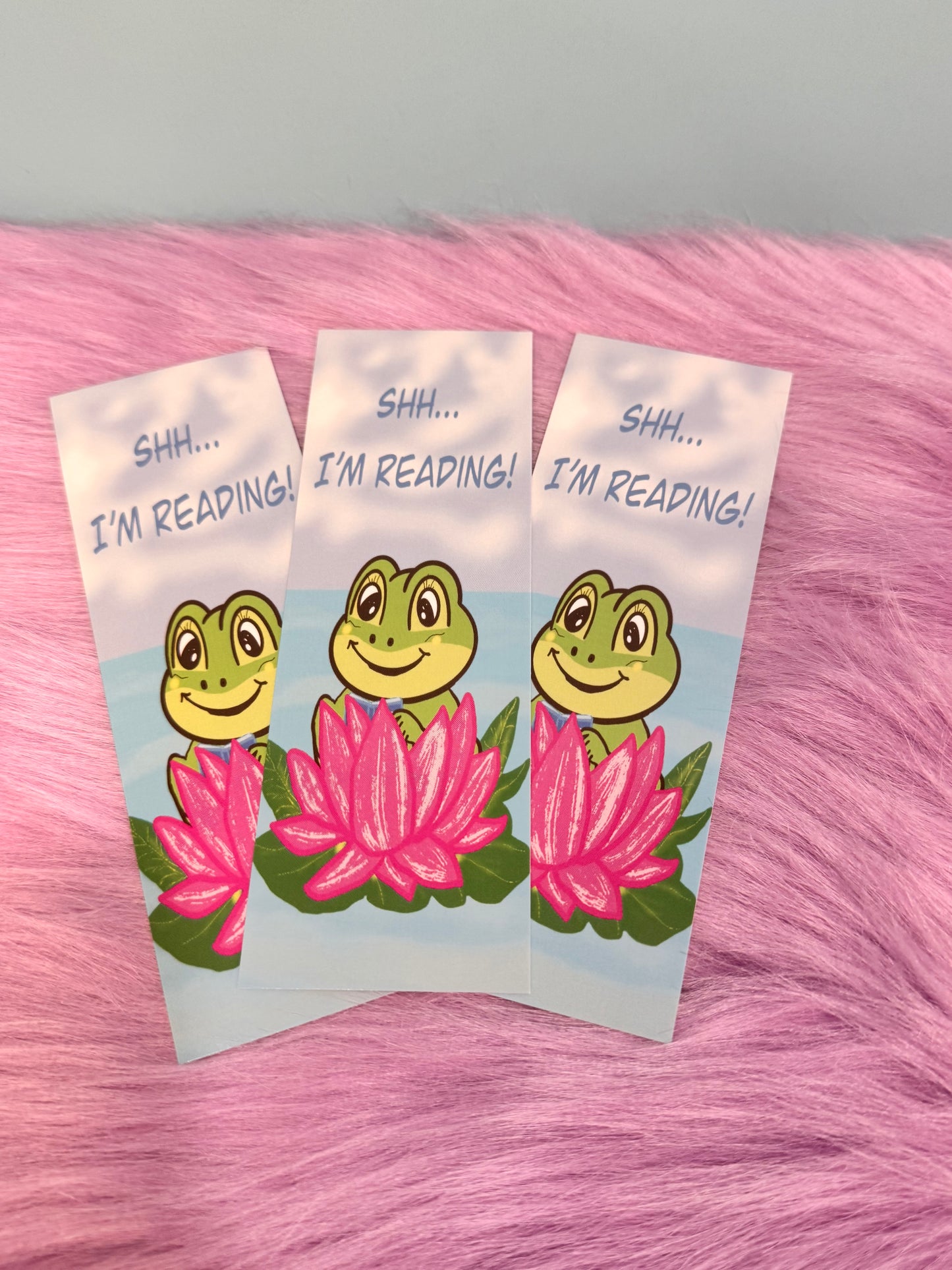 SHH I'm Reading Froggy Bookmark, Adorable Frog In A Pink Lily Pad, Hand Drawn Frog Theme