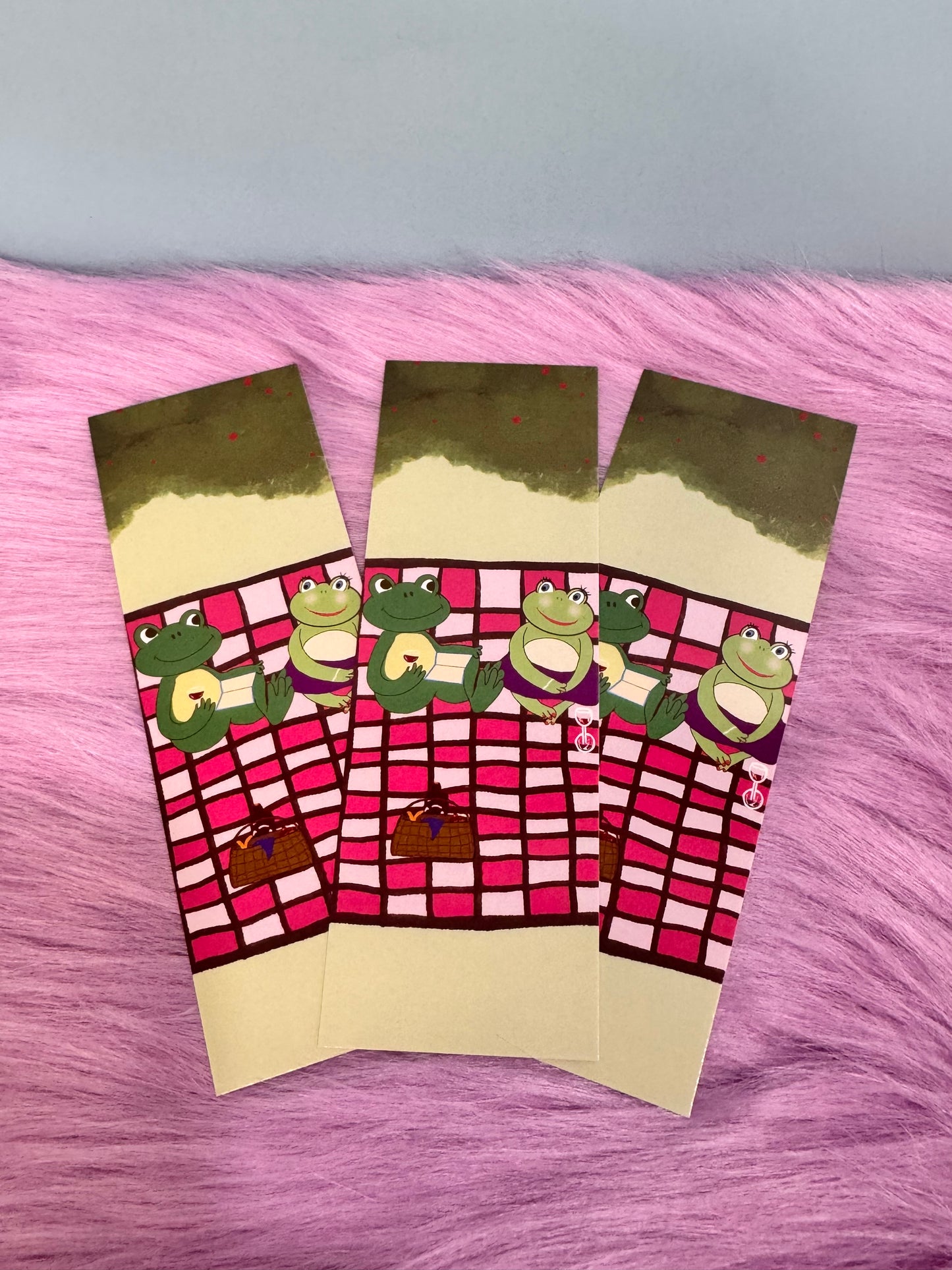 Boyfriend and Girlfriend Bookmark, Frogs On A Picnic Date, Hand Drawn Page Saver