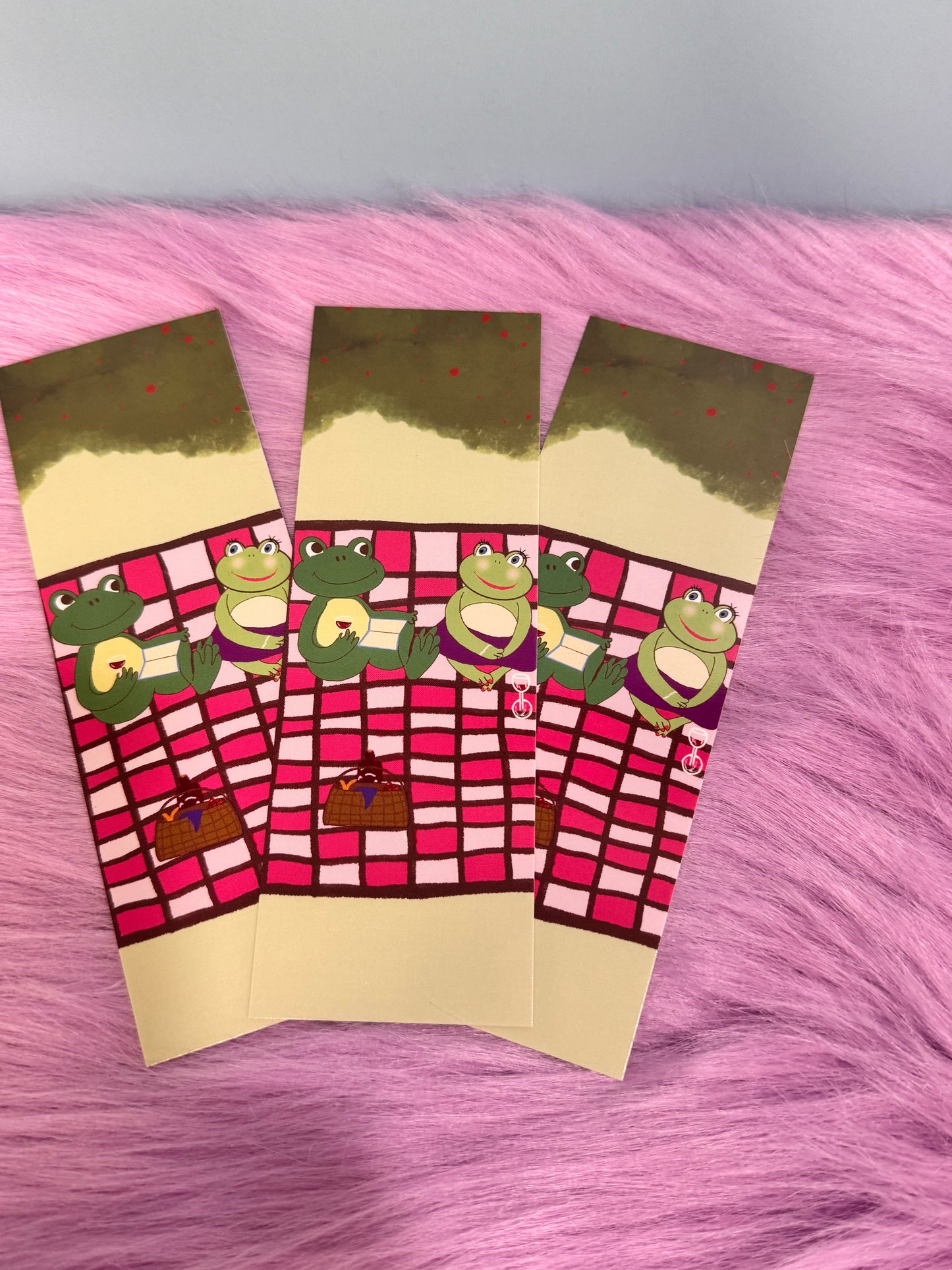 Boyfriend and Girlfriend Bookmark, Frogs On A Picnic Date, Hand Drawn Page Saver